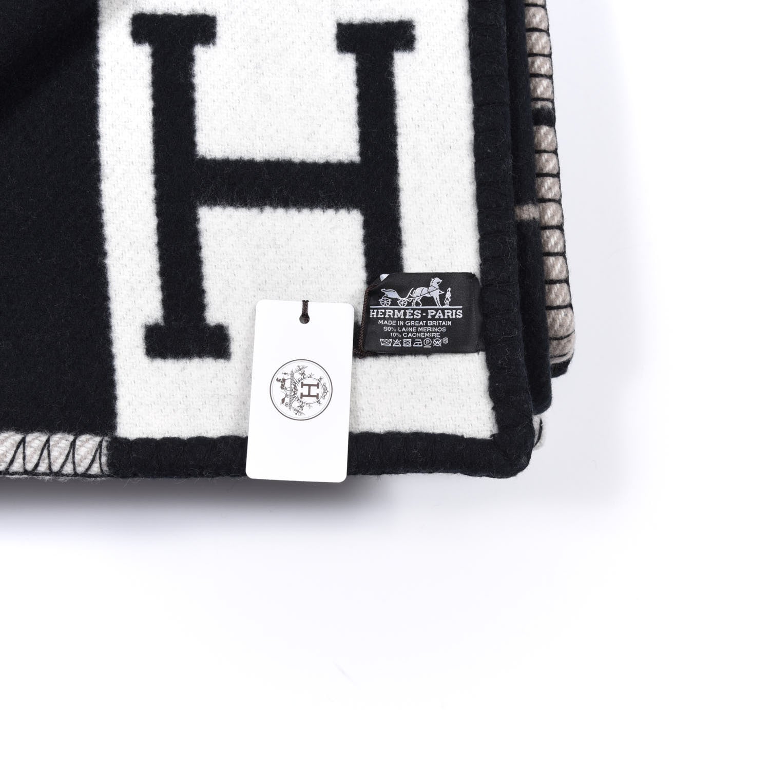 Hermes Wool Cashmere Avalon III Blanket Ecru Black 3 of 4