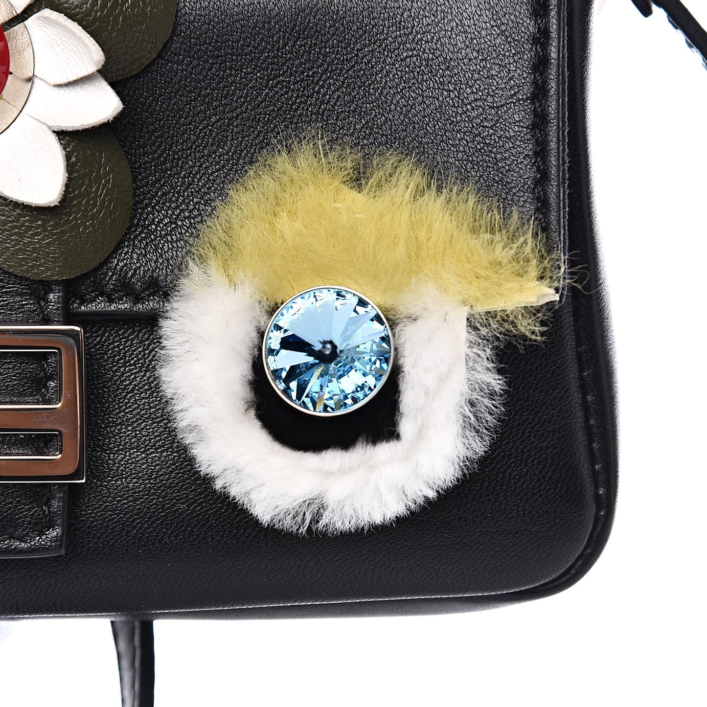 Shiny Nappa Rabbit Fur Crystal Flowerland Micro Buggie Baguette Black Mojito Multicolor