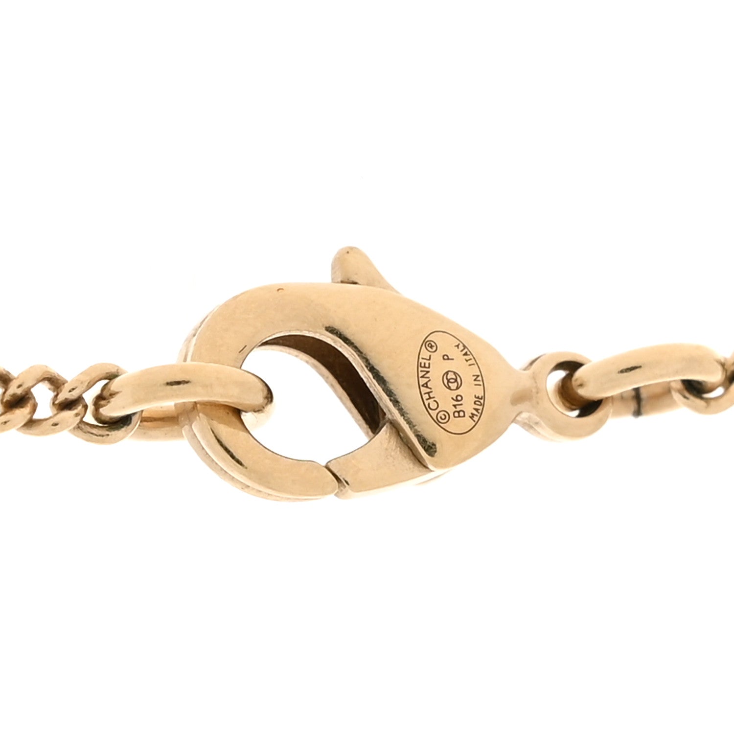 Chanel Metal Quilted CC Pendant Necklace Gold White 4 of 5