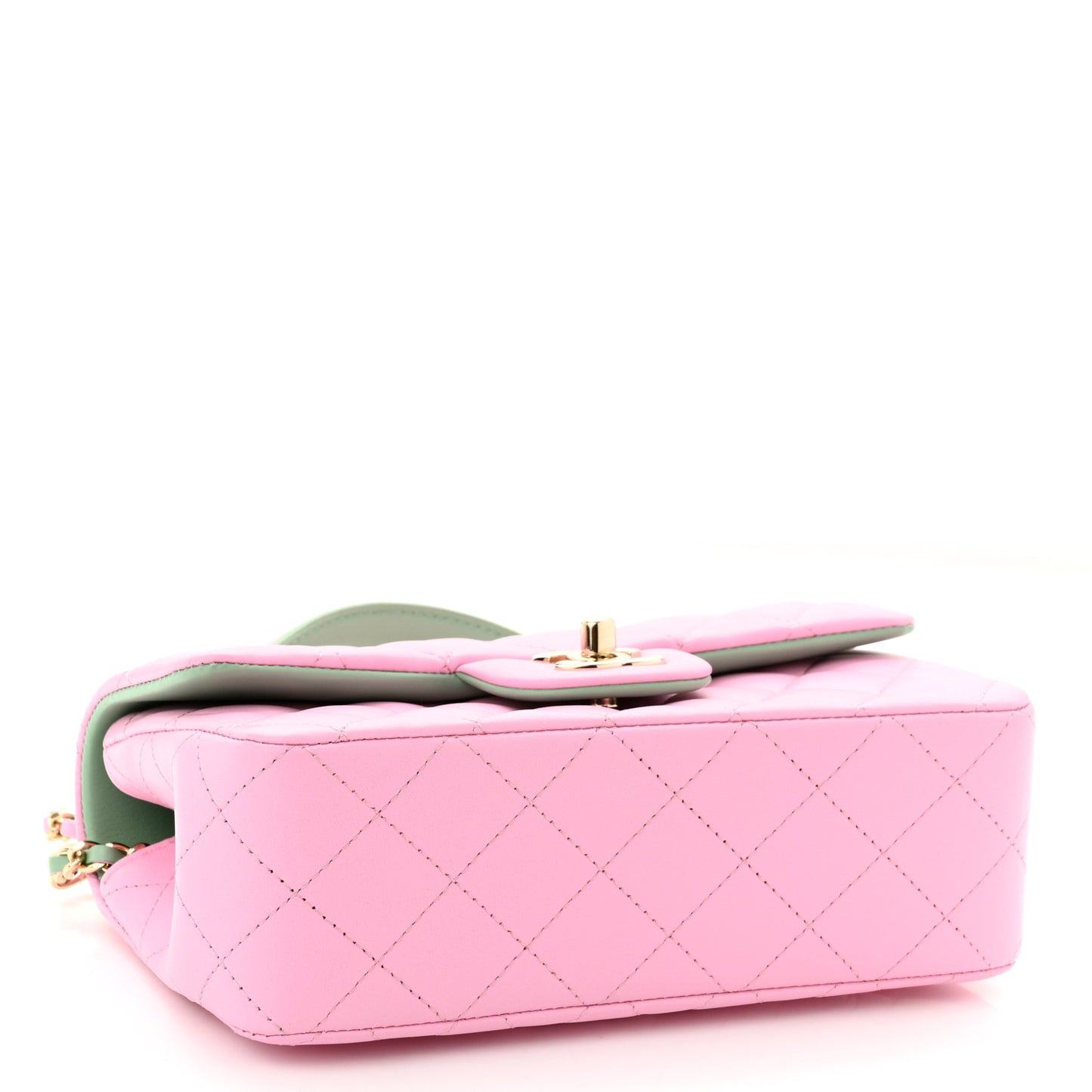 Lambskin Quilted Mini Top Handle Rectangular Flap Lilac Light Green
