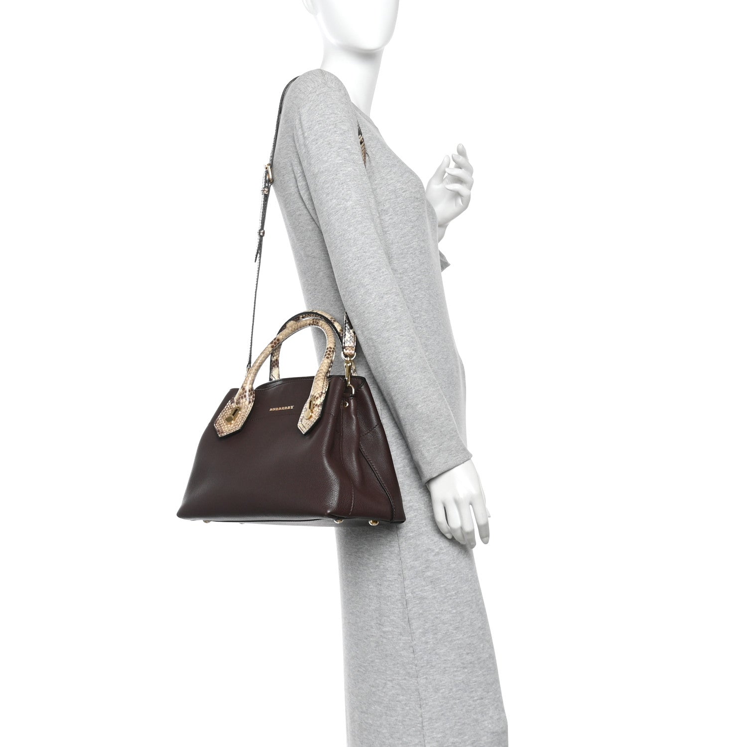 Burberry Grainy Calfskin Snakeskin Small Milton Satchel Brown