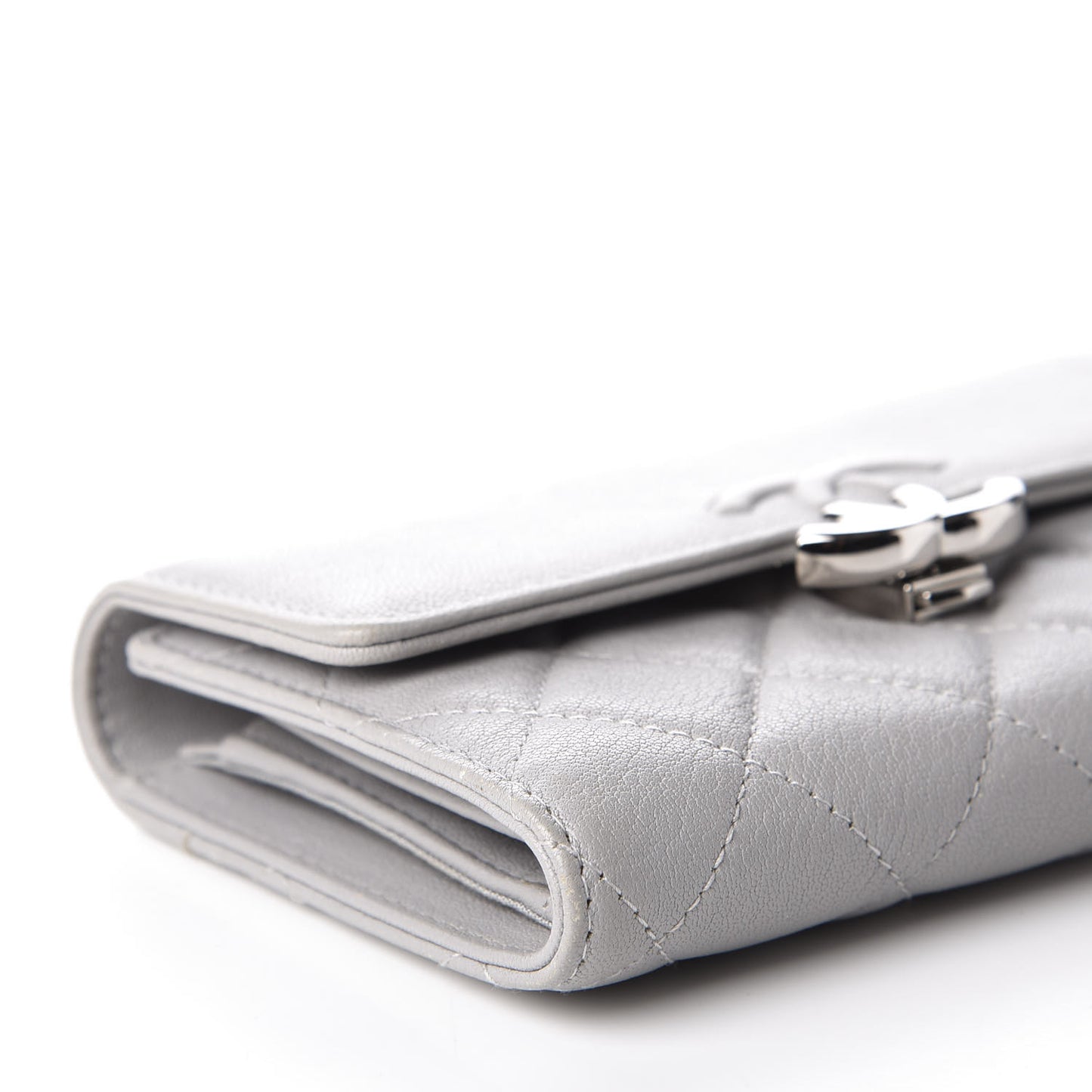 Goatskin Quilted CC Box Flap Wallet Grey