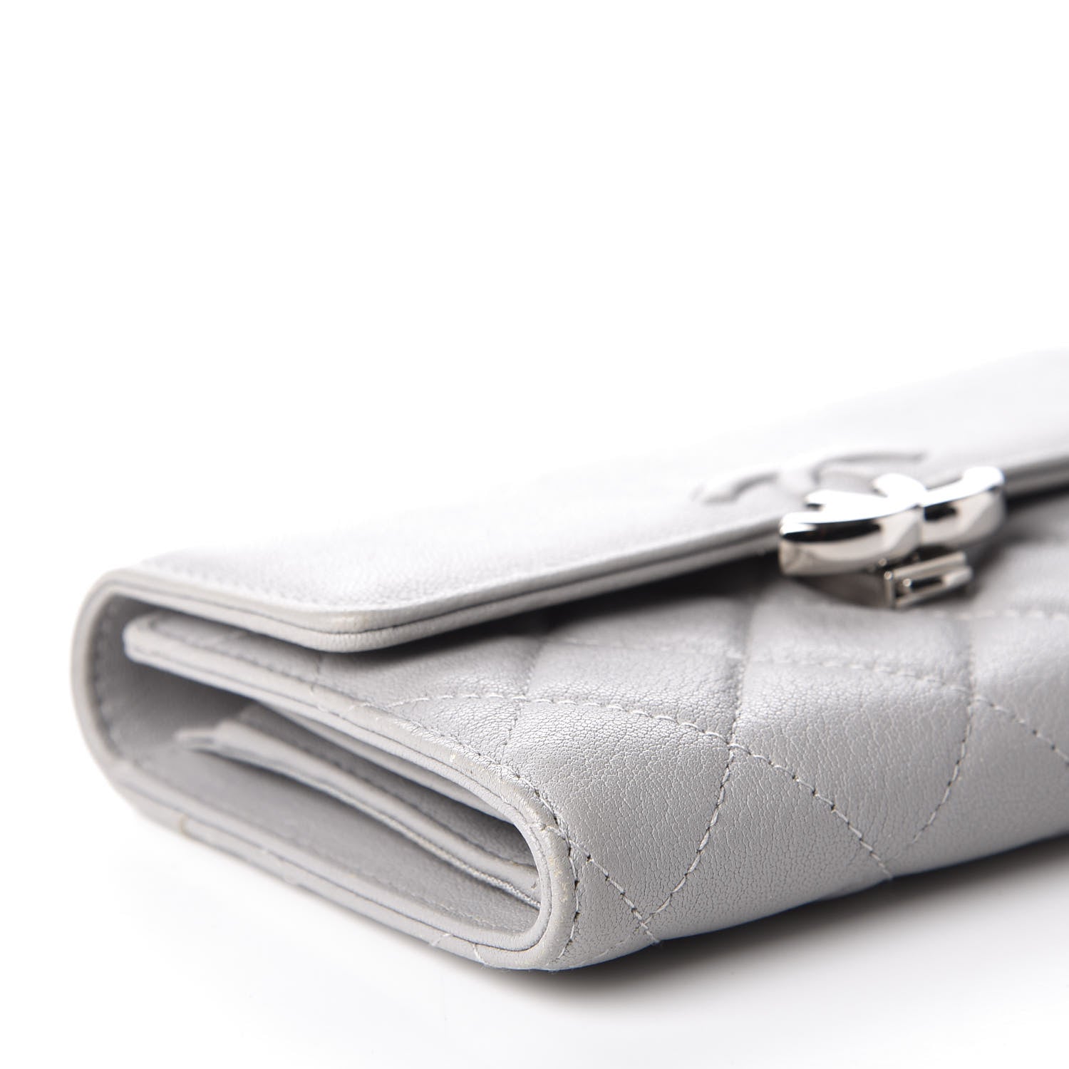 Chanel Goatskin Quilted CC Box Flap Wallet Grey 5 of 11