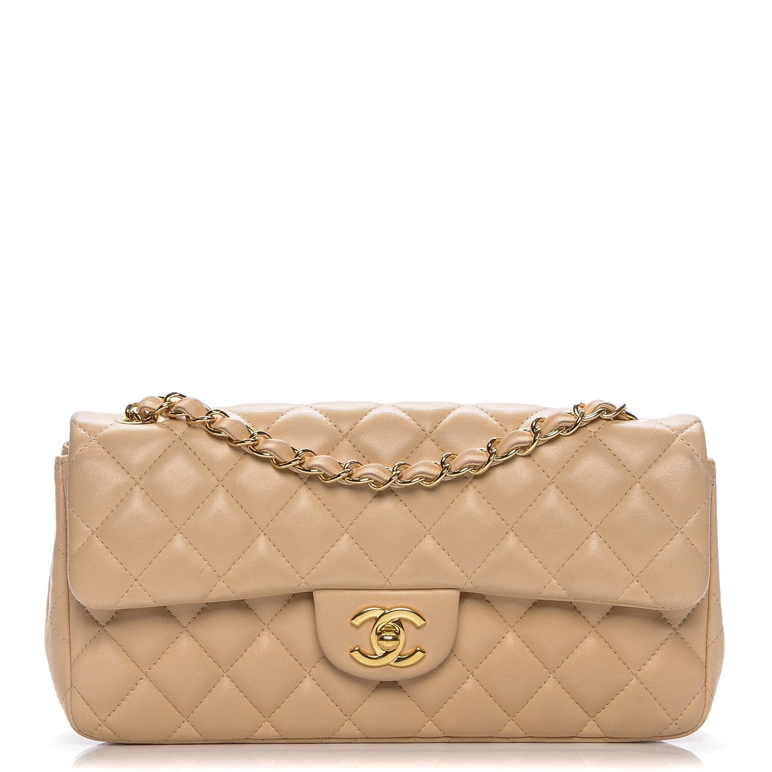 Chanel Lambskin Quilted East West Flap Beige 1 of 8