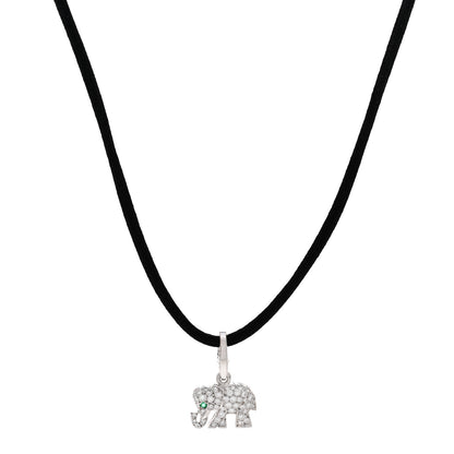 Cartier 18K White Gold Diamond Emerald Elephant Charm Cord Necklace Black 1 of 4