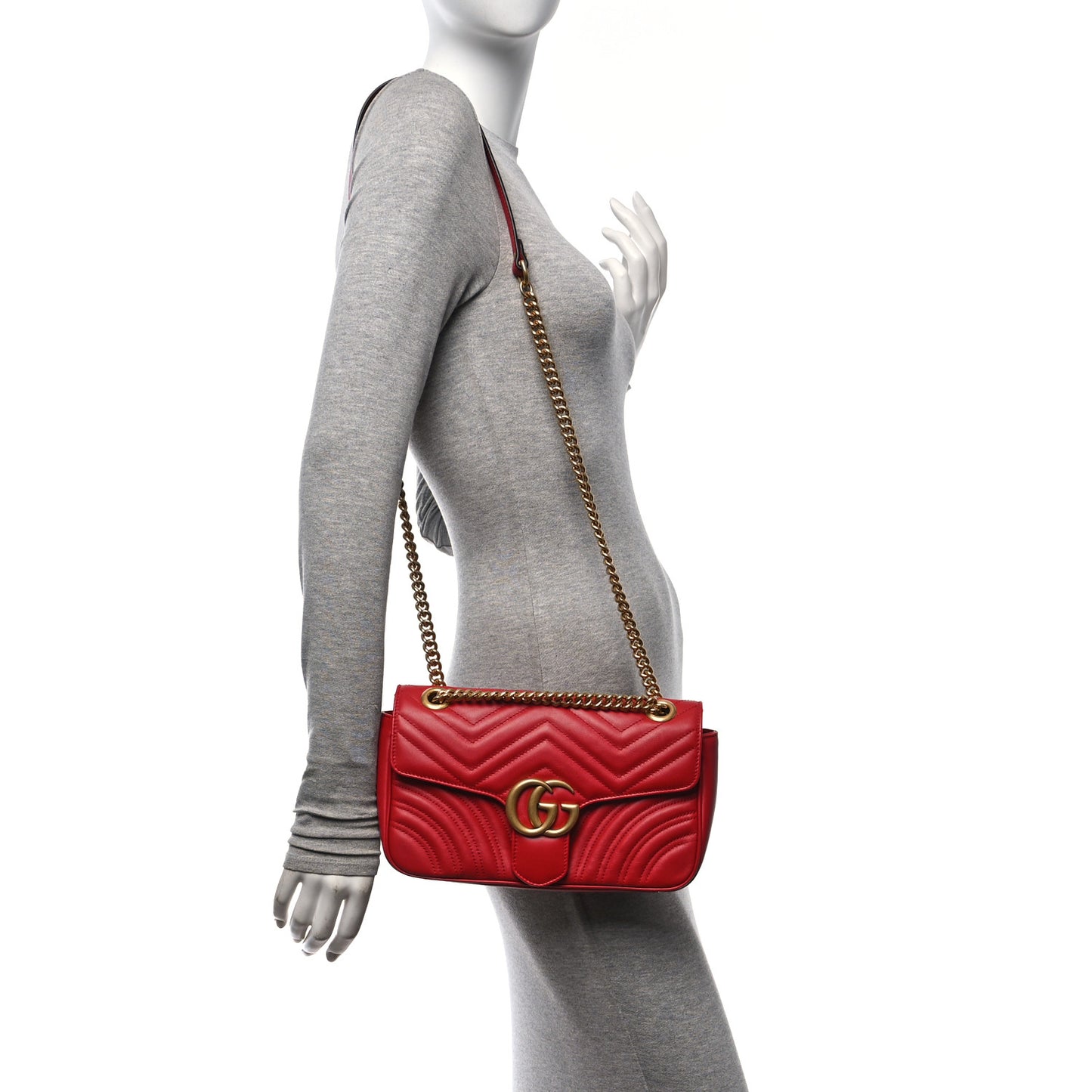 Calfskin Matelasse Small GG Marmont Shoulder Bag Hibiscus Red