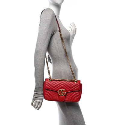 Gucci Calfskin Matelasse Small GG Marmont Shoulder Bag Hibiscus Red 2 of 10