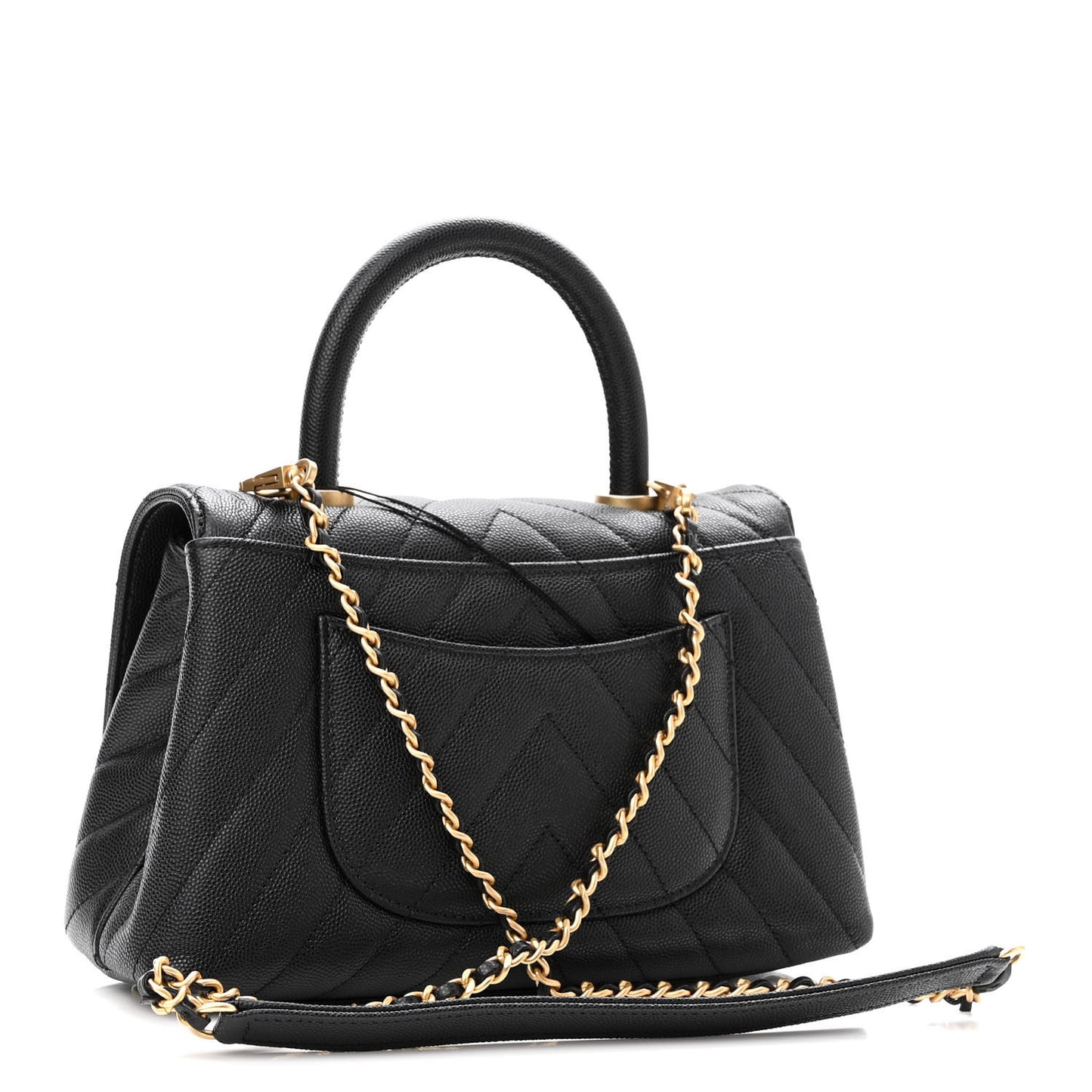 Caviar Chevron Quilted Mini Coco Handle Flap Black