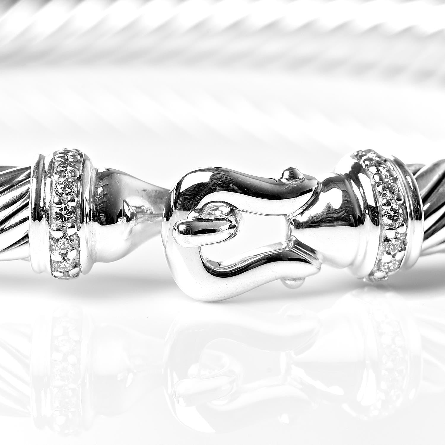 David Yurman Sterling Silver Diamond 5mm Cable Buckle Bracelet 5 of 5