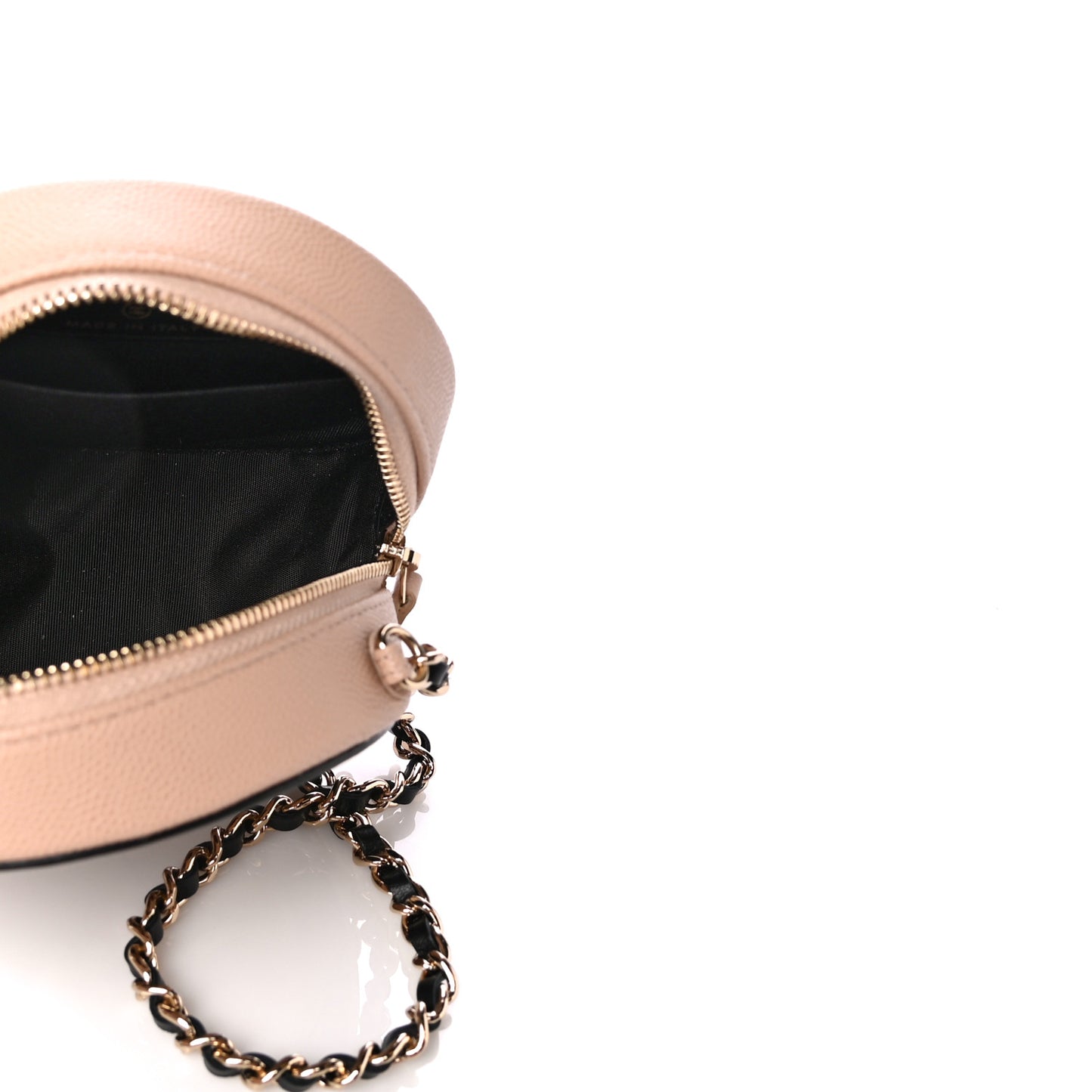 Caviar Quilted Round Filigree Crossbody Beige Black