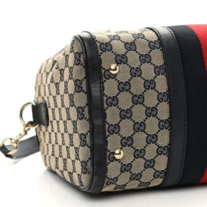 Gucci Monogram Selleria Calfskin Vintage Web Medium Boston Beige Blue 8 of 13