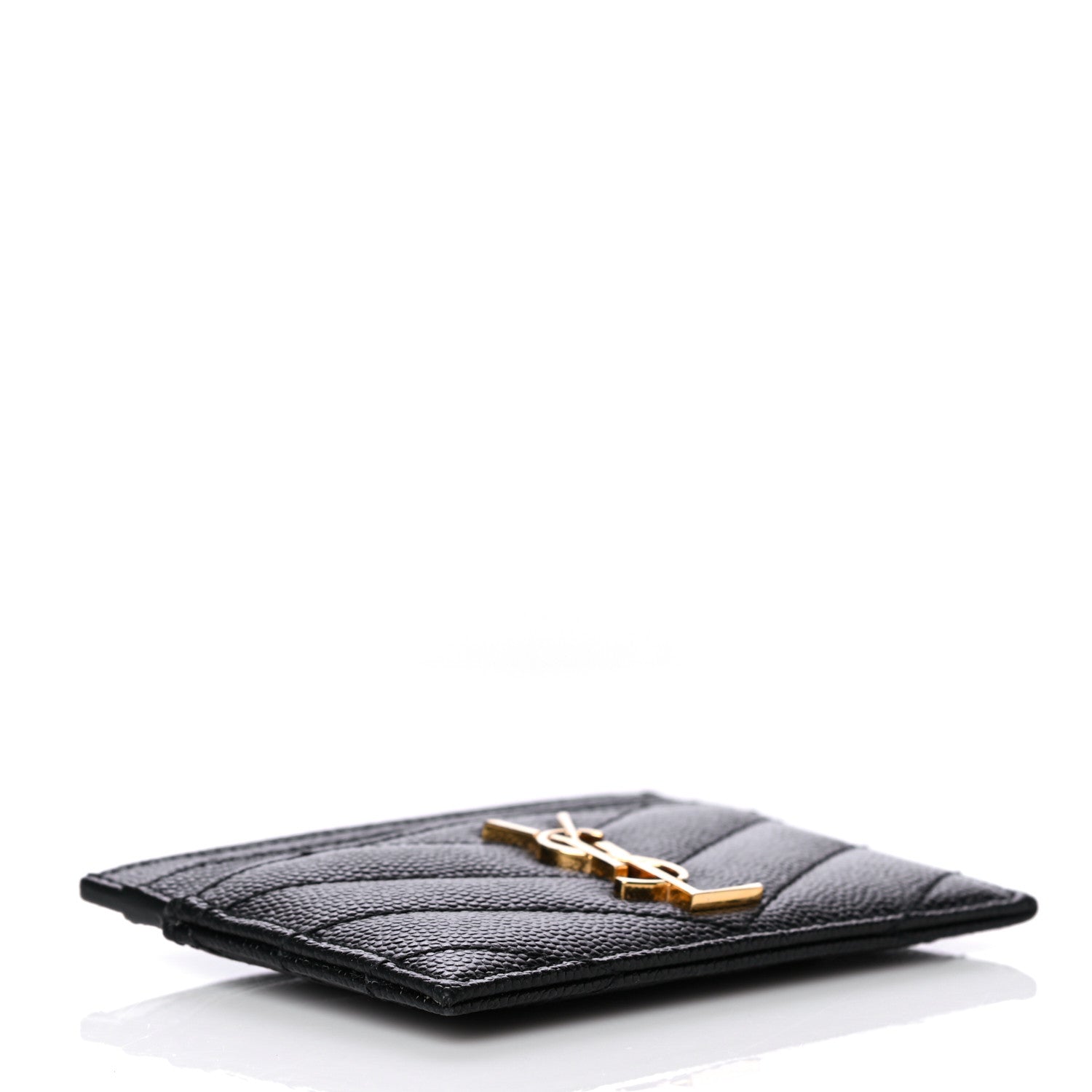 Saint Laurent Grain De Poudre Matelasse Chevron Monogram Credit Card Case Black 4 of 9