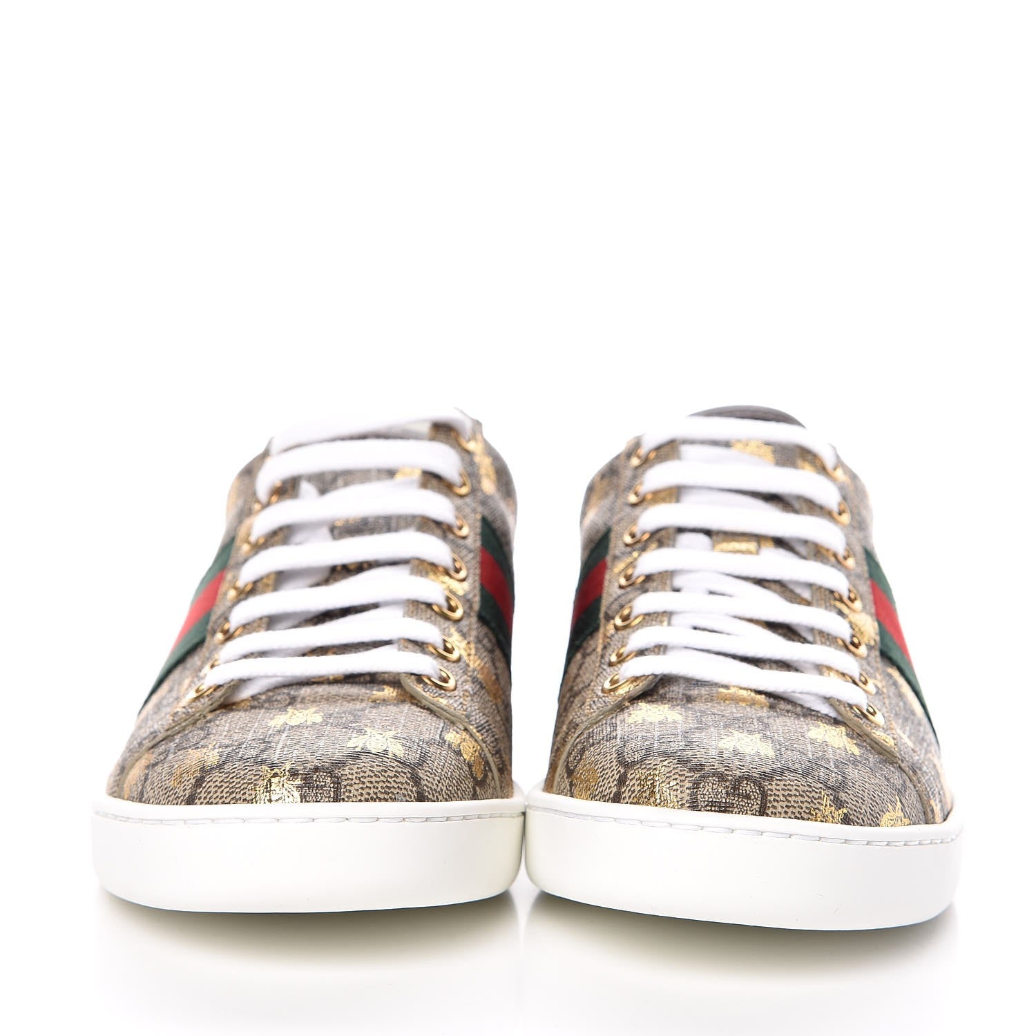 Gucci GG Supreme Monogram Bees Ayers Web Womens Ace Sneakers 36.5 Beige Oro Green Red 2 of 9
