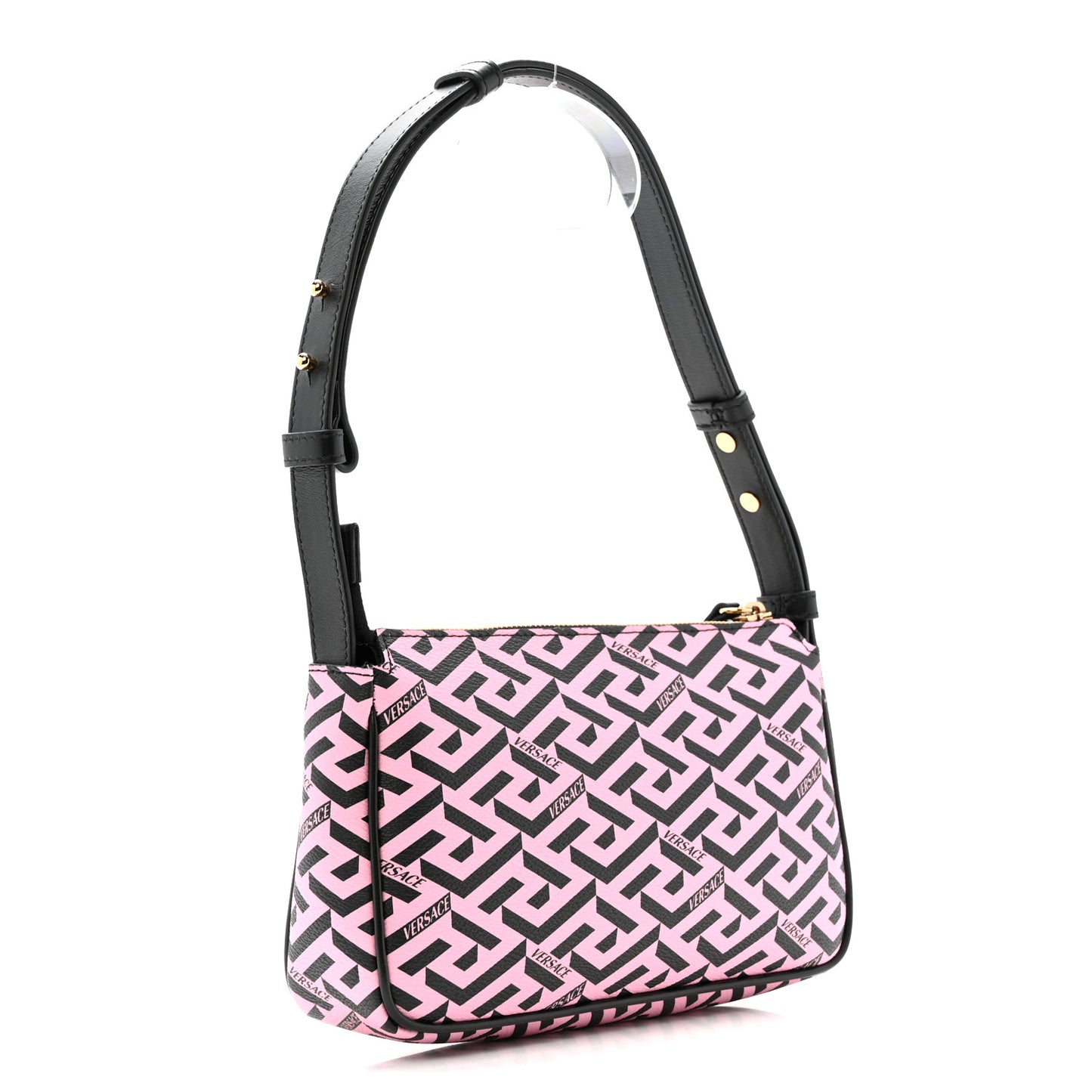 Coated Canvas La Greca Signature Shoulder Bag Candy Black