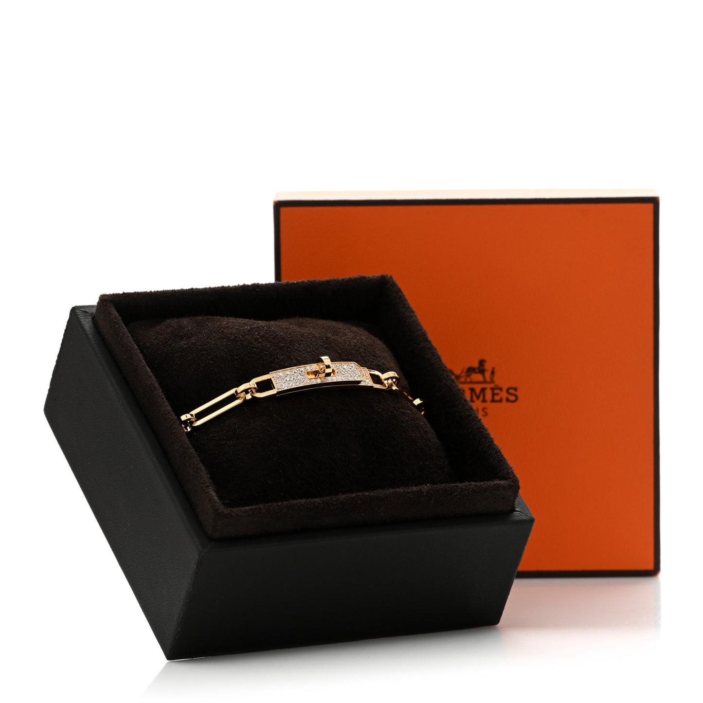 18K Yellow Gold Diamond Pave PM Kelly Chaine Bracelet SH