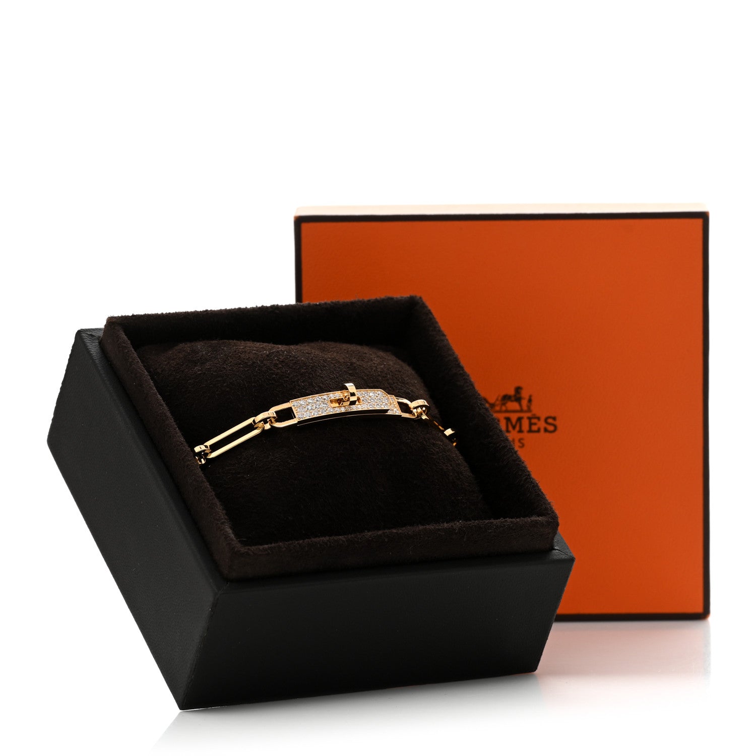 Hermes 18K Yellow Gold Diamond Pave PM Kelly Chaine Bracelet SH 2 of 4