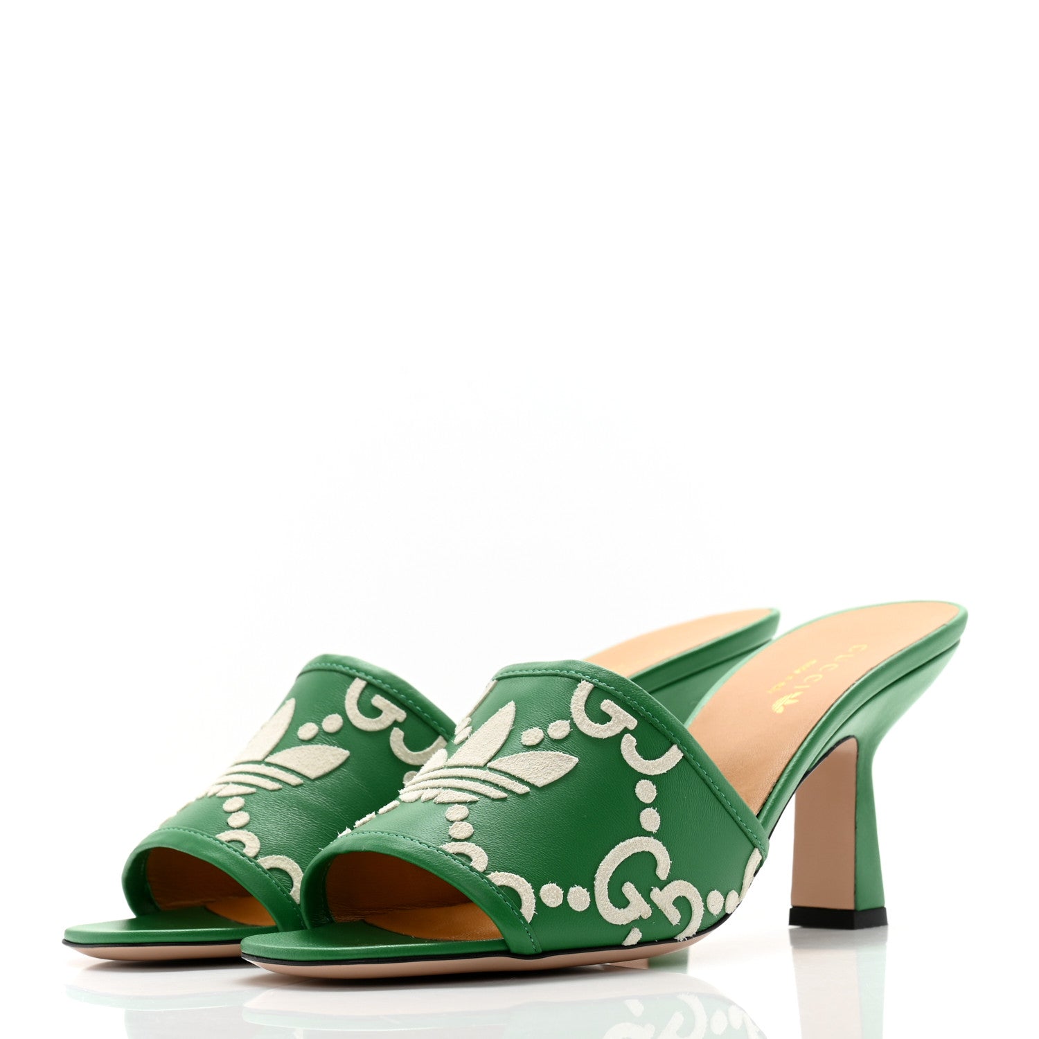 Gucci X ADIDAS Nappa Charlotte Suede Monogram Jumbo GG Trefoil 75mm Slide Sandals 38 New Shamarock Ivoire 3 of 10