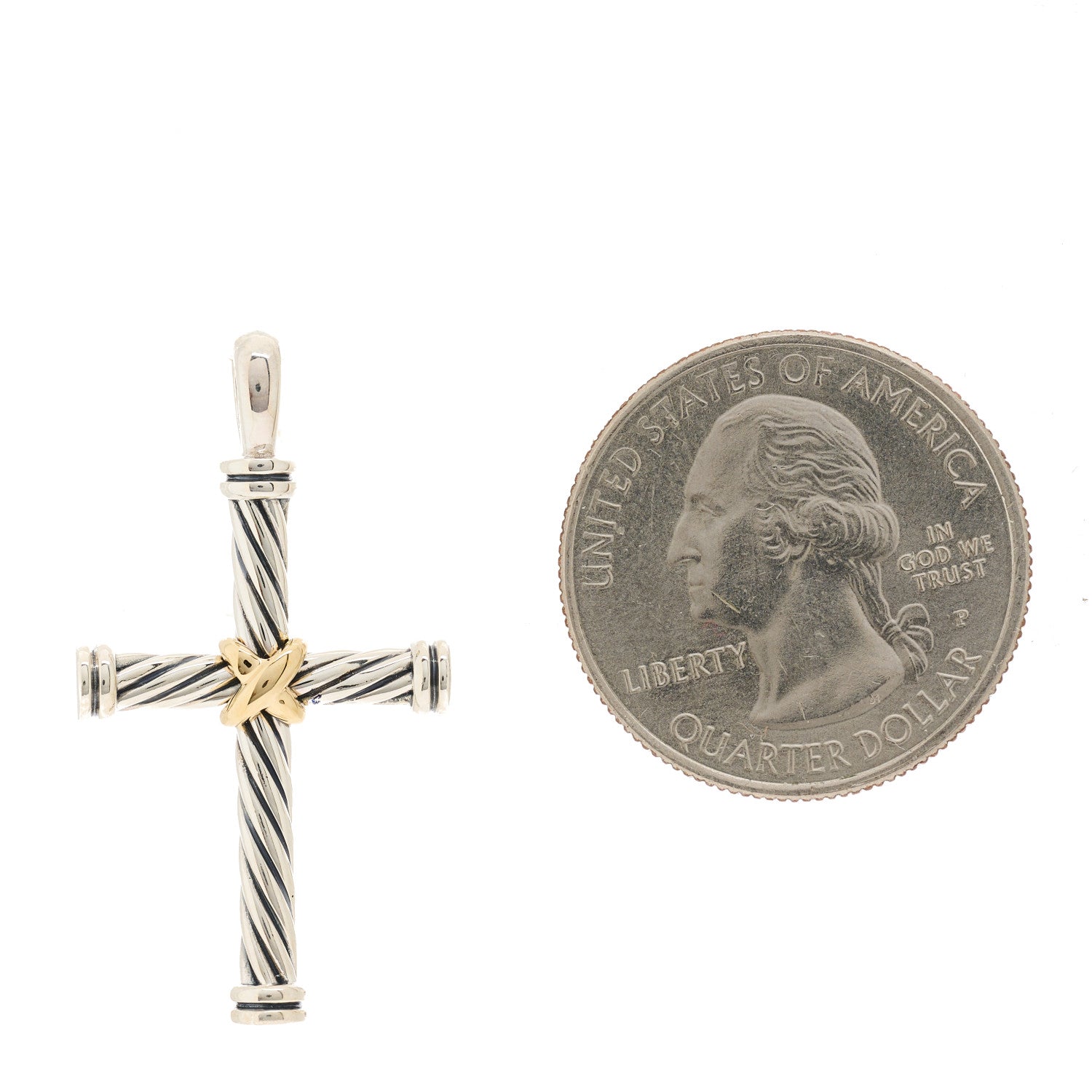 David Yurman Sterling Silver 18K Yellow Gold 19.8mm Thoroughbred Cross Pendant 2 of 3