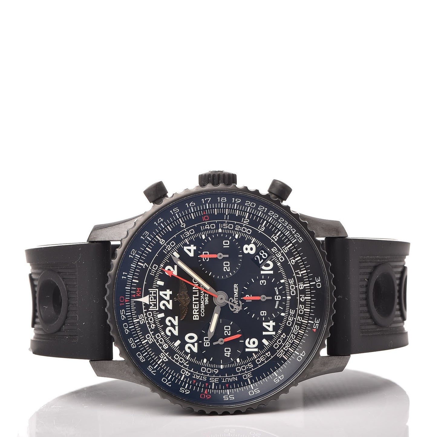 Black Steel Rubber 43mm Navitimer Cosmonaute Chronograph Automatic Watch Black MB0210B6