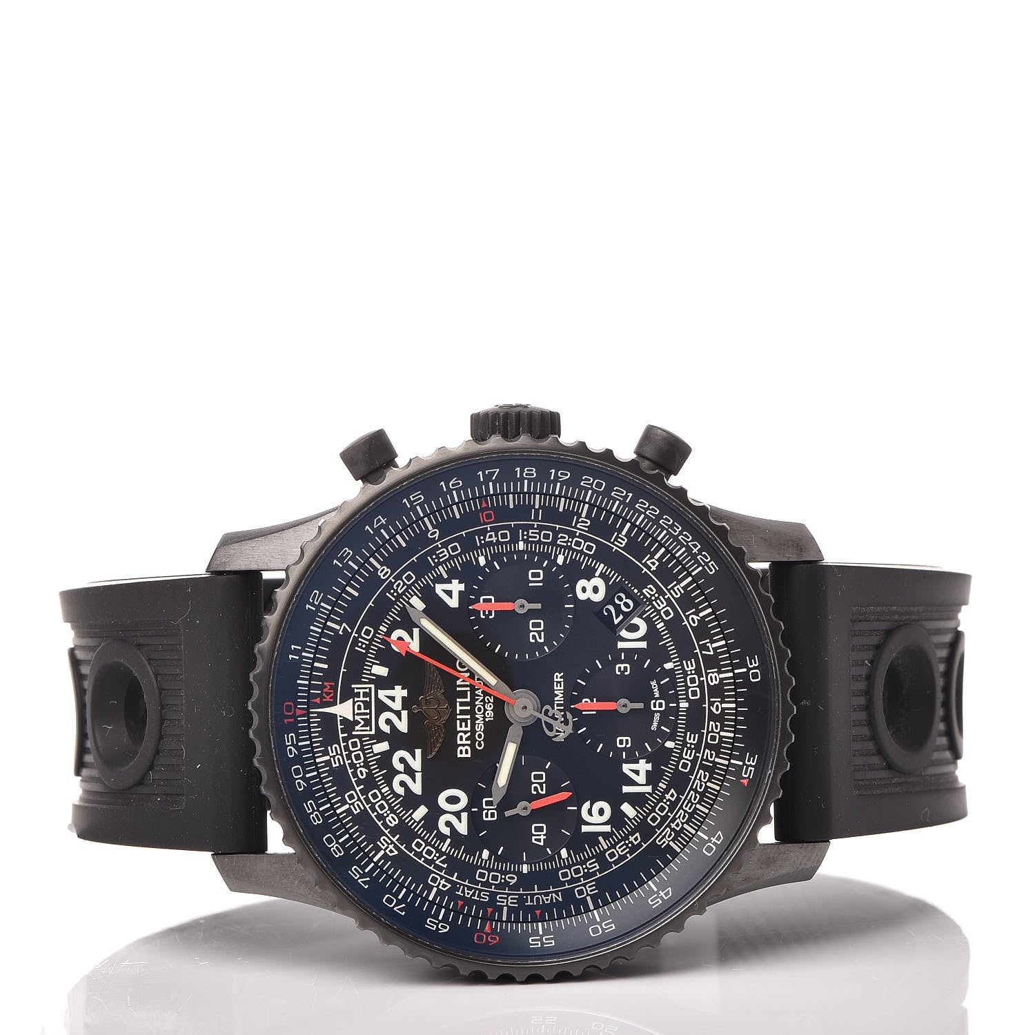 Breitling Black Steel Rubber 43mm Navitimer Cosmonaute Chronograph