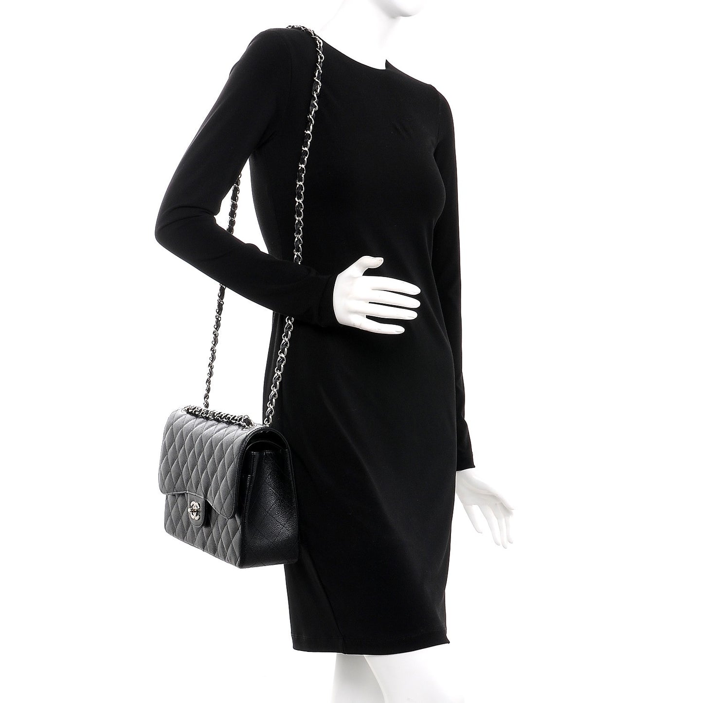 Caviar Quilted Jumbo Double Flap Black