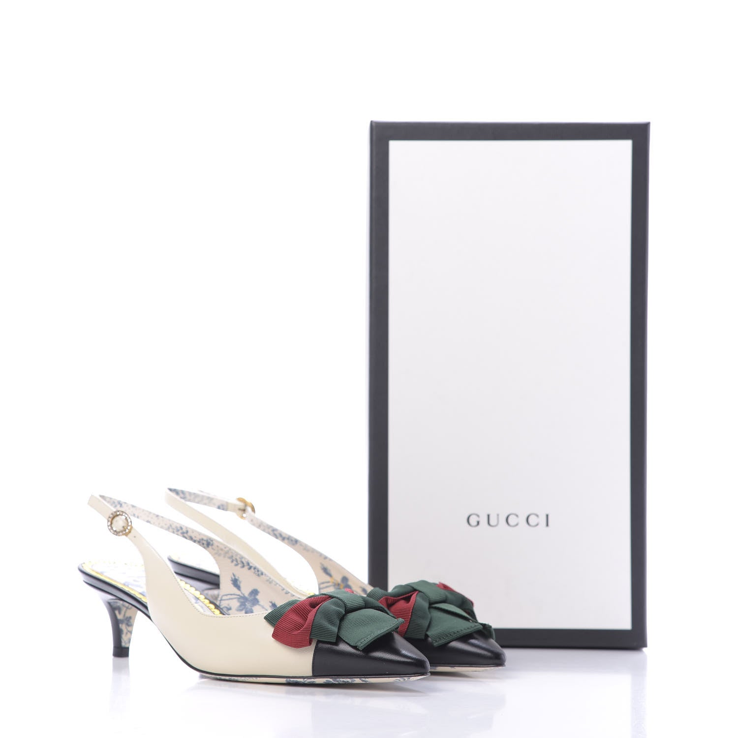 Gucci Malaga Kid Web Bow Jane Low Heel Slingback Pumps 37.5 Off White 10 of 10