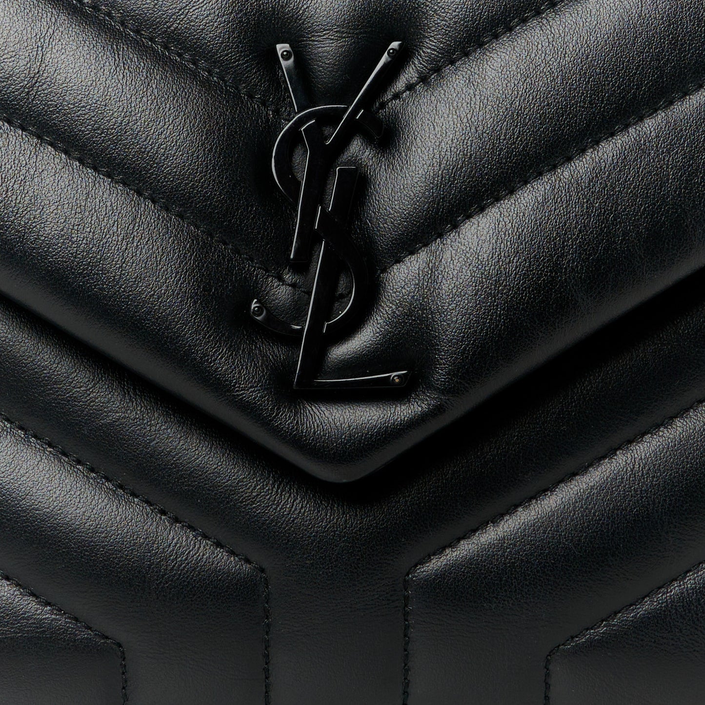 Calfskin Y Quilted Monogram Monochrome Small Loulou Chain Satchel Black