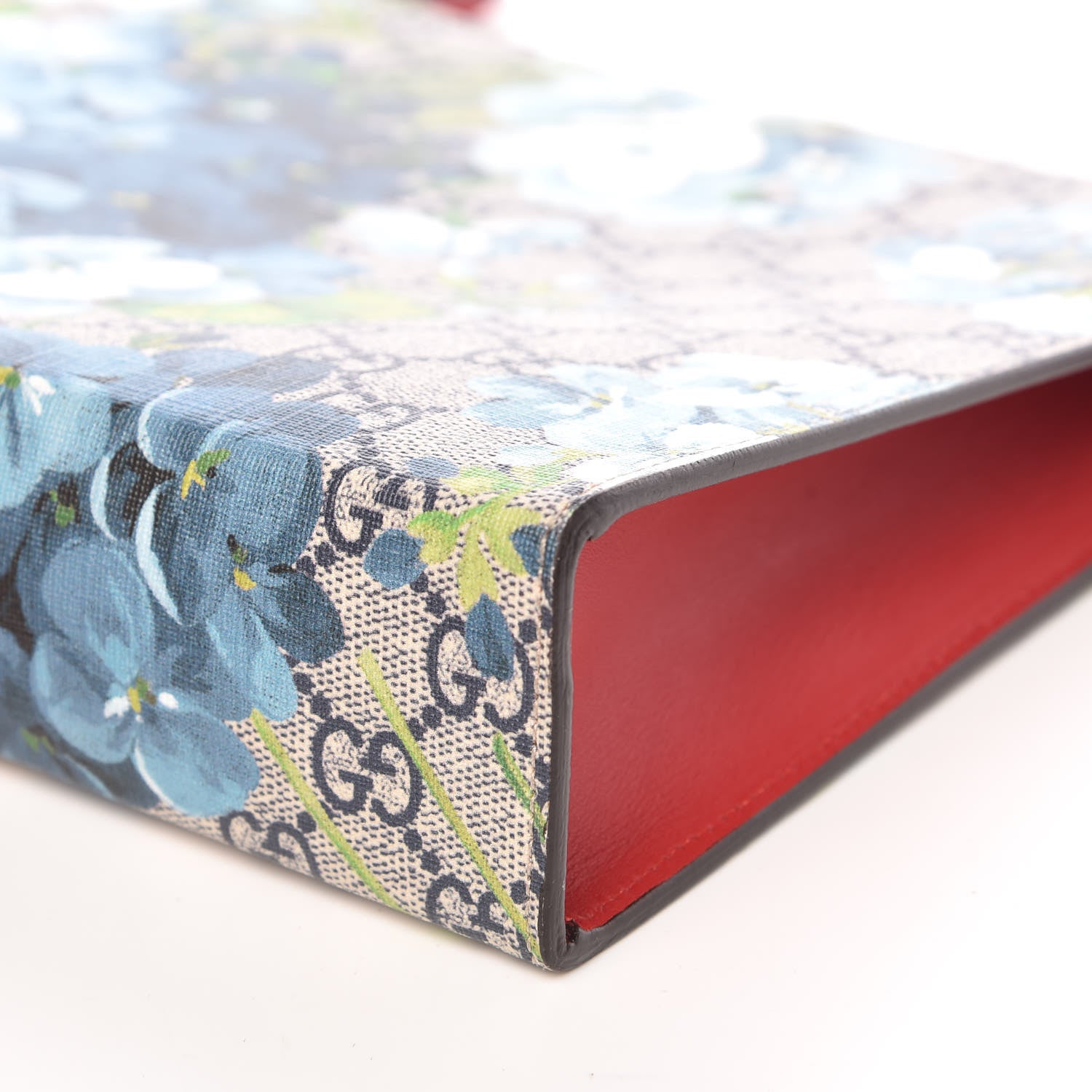 Gucci GG Supreme Monogram Blooms Large Cosmetic Case Beige Blue Navy Hibiscus Red 9 of 10