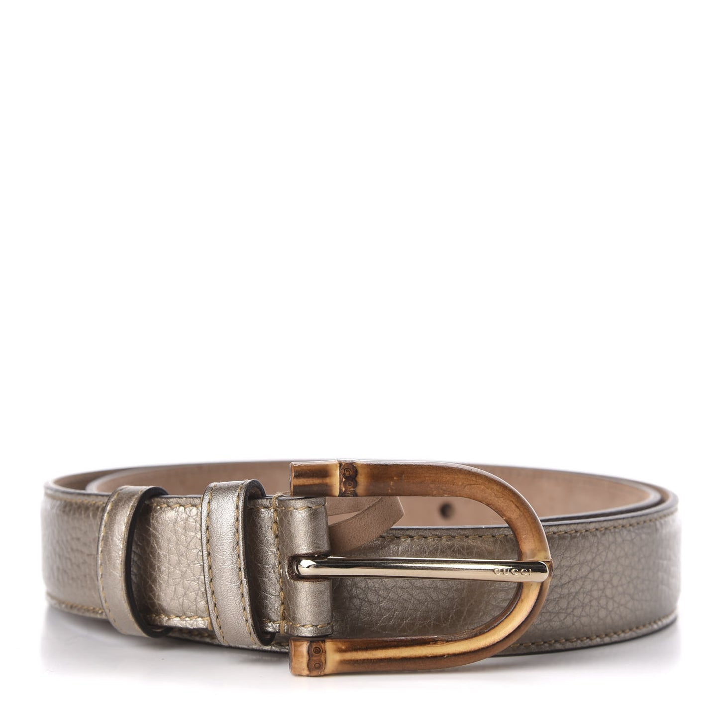 Metallic Calfskin Bamboo Buckle Belt 80 32 Golden Beige