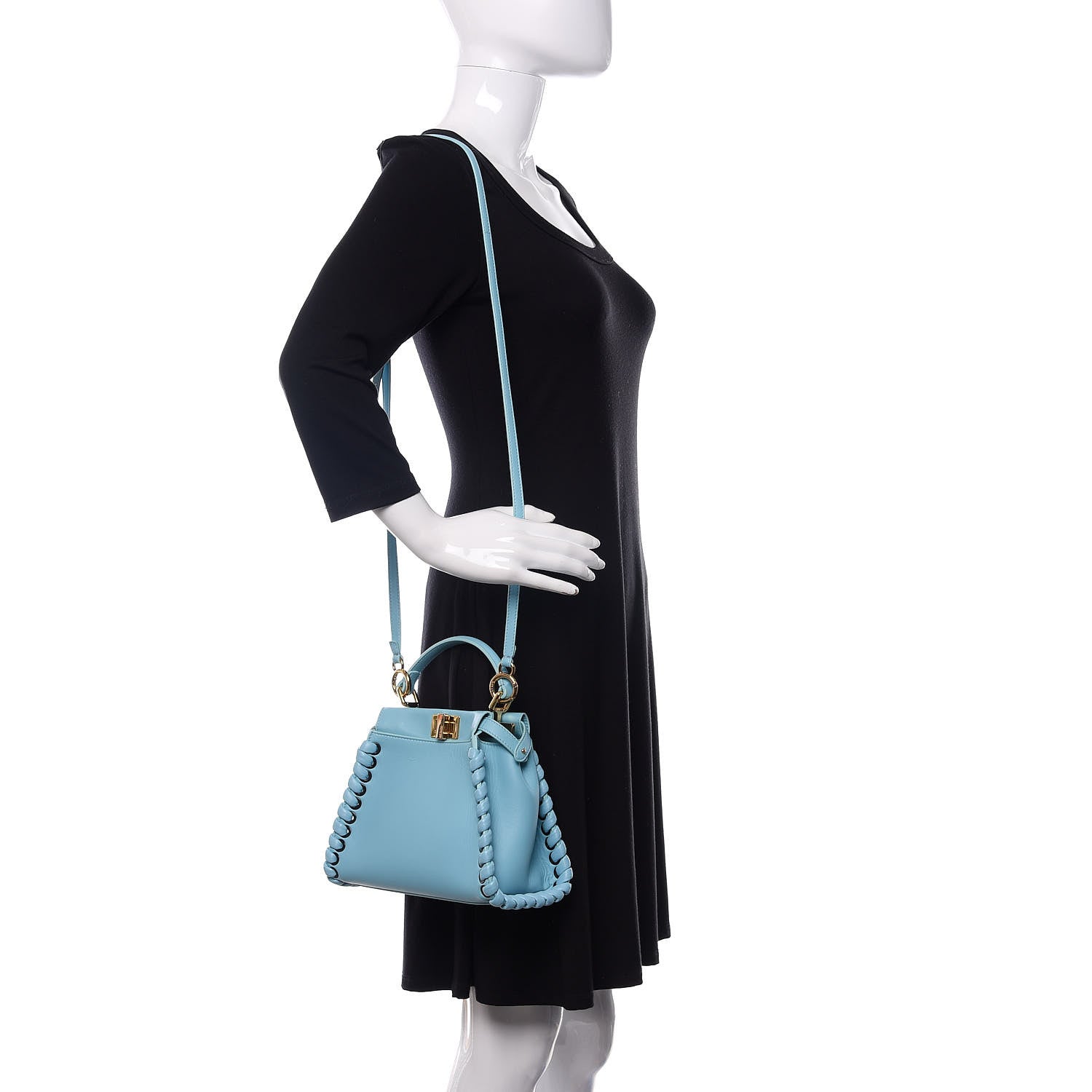 Fendi Nappa Lace Up Mini Peekaboo Iconic Satchel Turchese 2 of 10