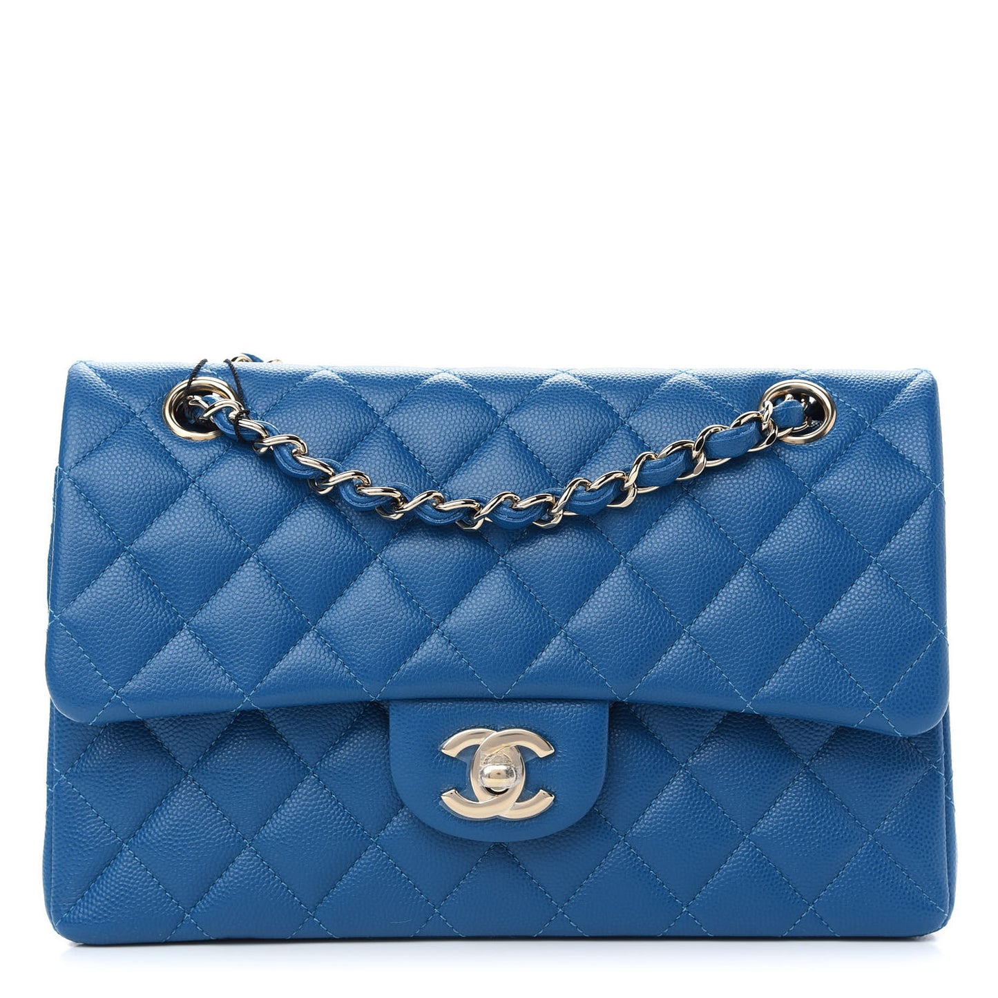 Caviar Quilted Small Double Flap Blue