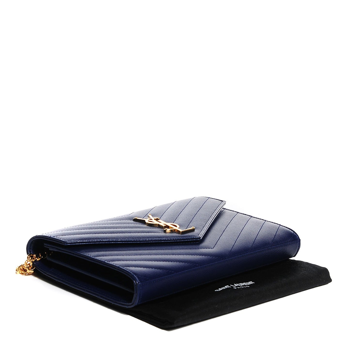 Grain de Poudre Matelasse Chevron Medium Monogram Chain Wallet Navy