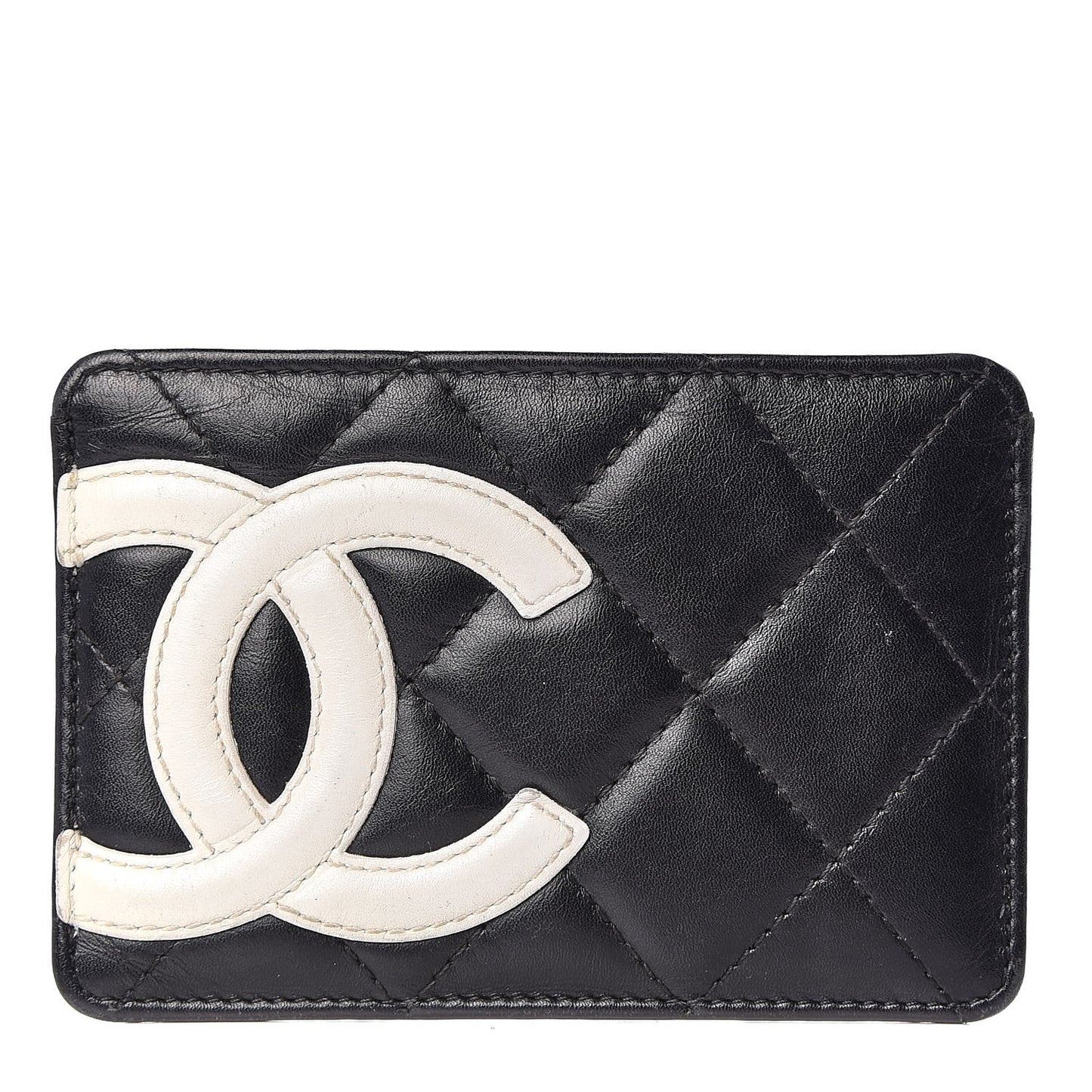 Calfskin Quilted Cambon Card Holder Black White