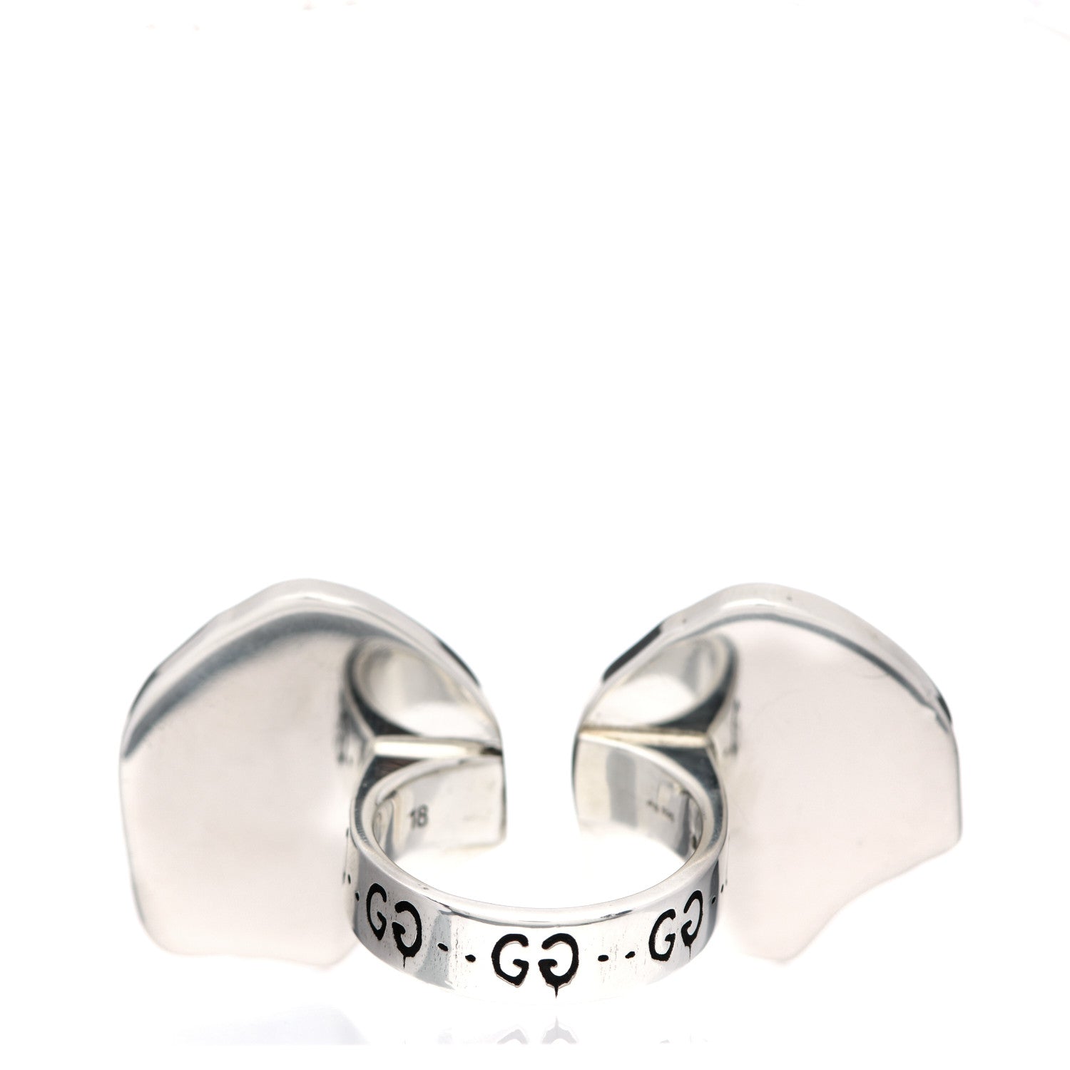 Gucci Sterling Silver GucciGhost Hamlet Skull Double Ring 58 8.25 3 of 7