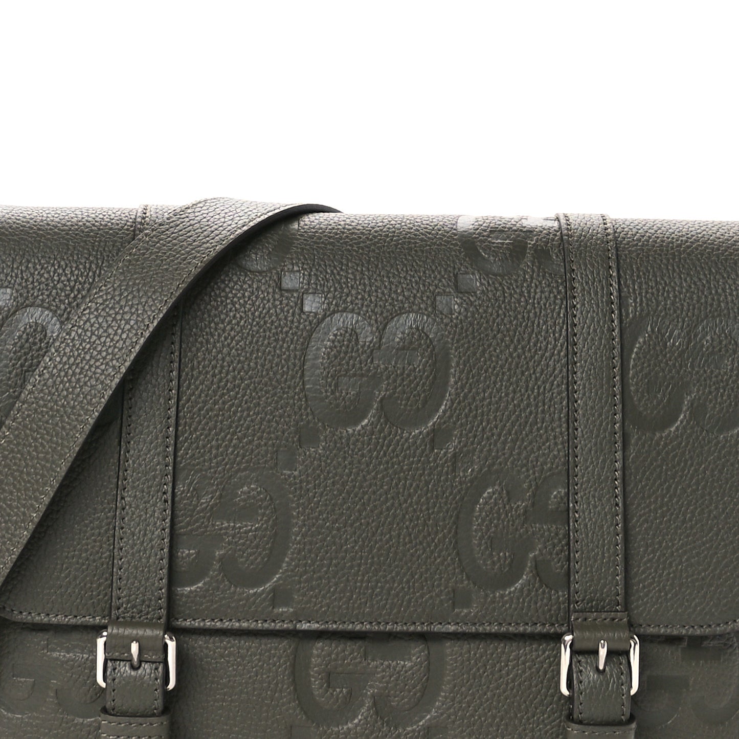 Calfskin Jumbo GG Embossed Double Buckle Medium Messenger Bag Dark Vintage Olive