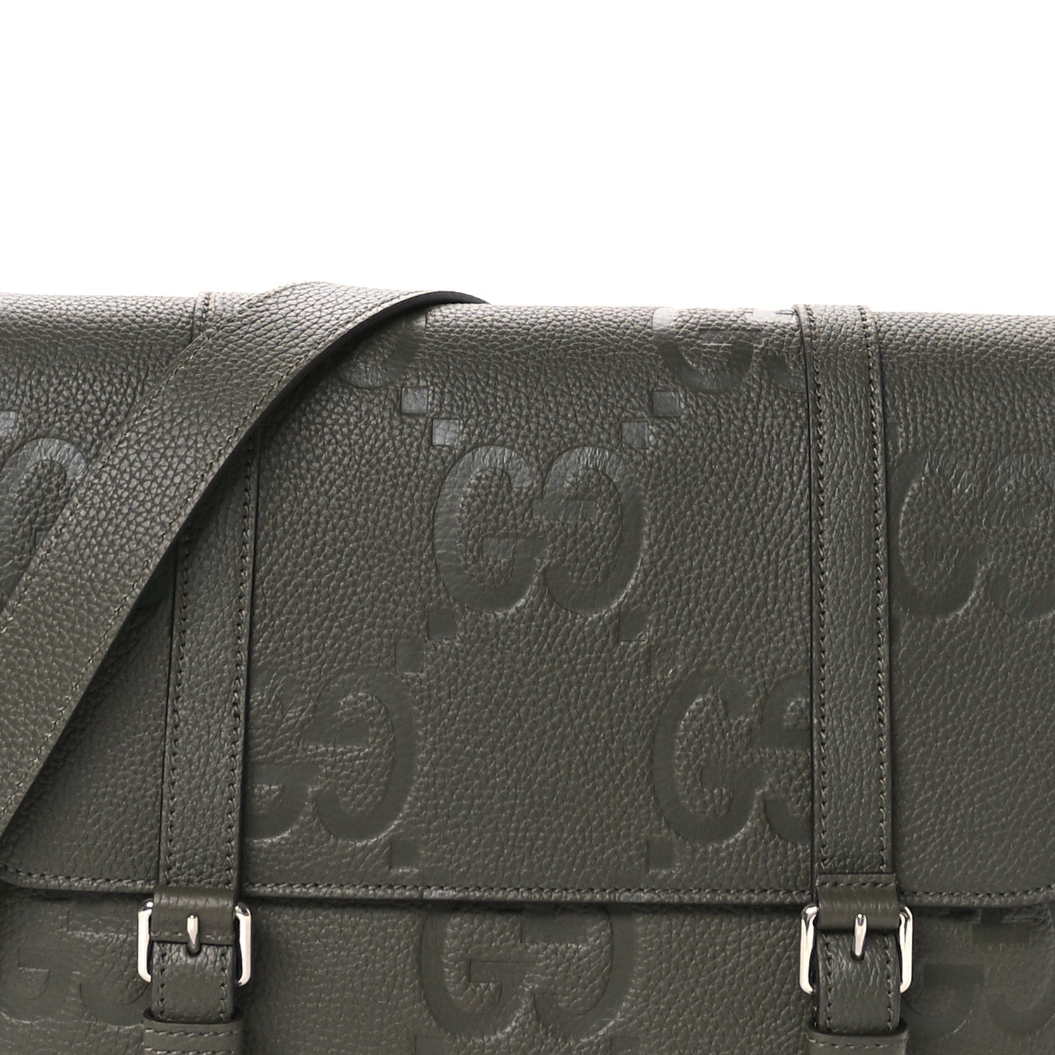 Gucci Calfskin Jumbo GG Embossed Double Buckle Medium Messenger Bag Dark Vintage Olive 8 of 11