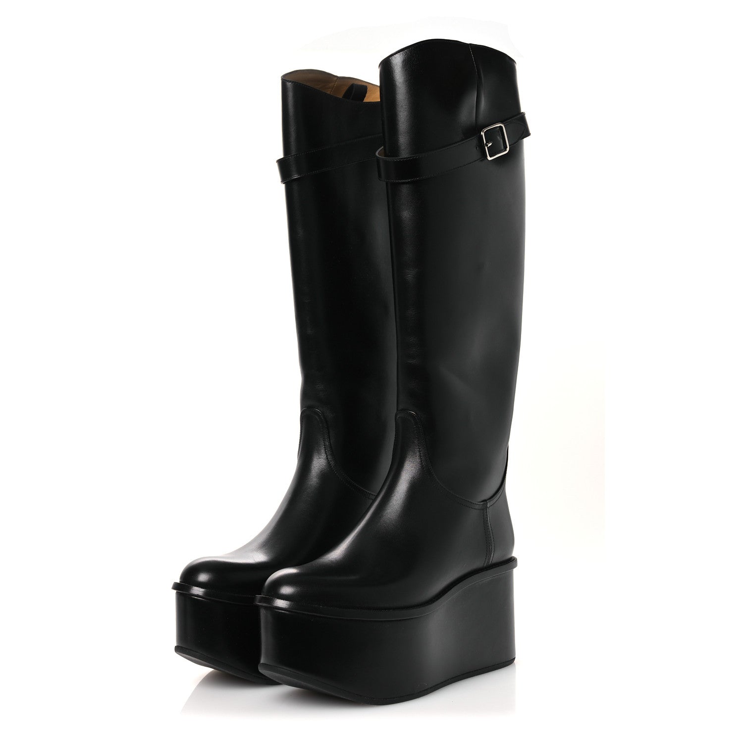 Loewe Calfskin Wedge Riding Boots 38 Black 4 of 10