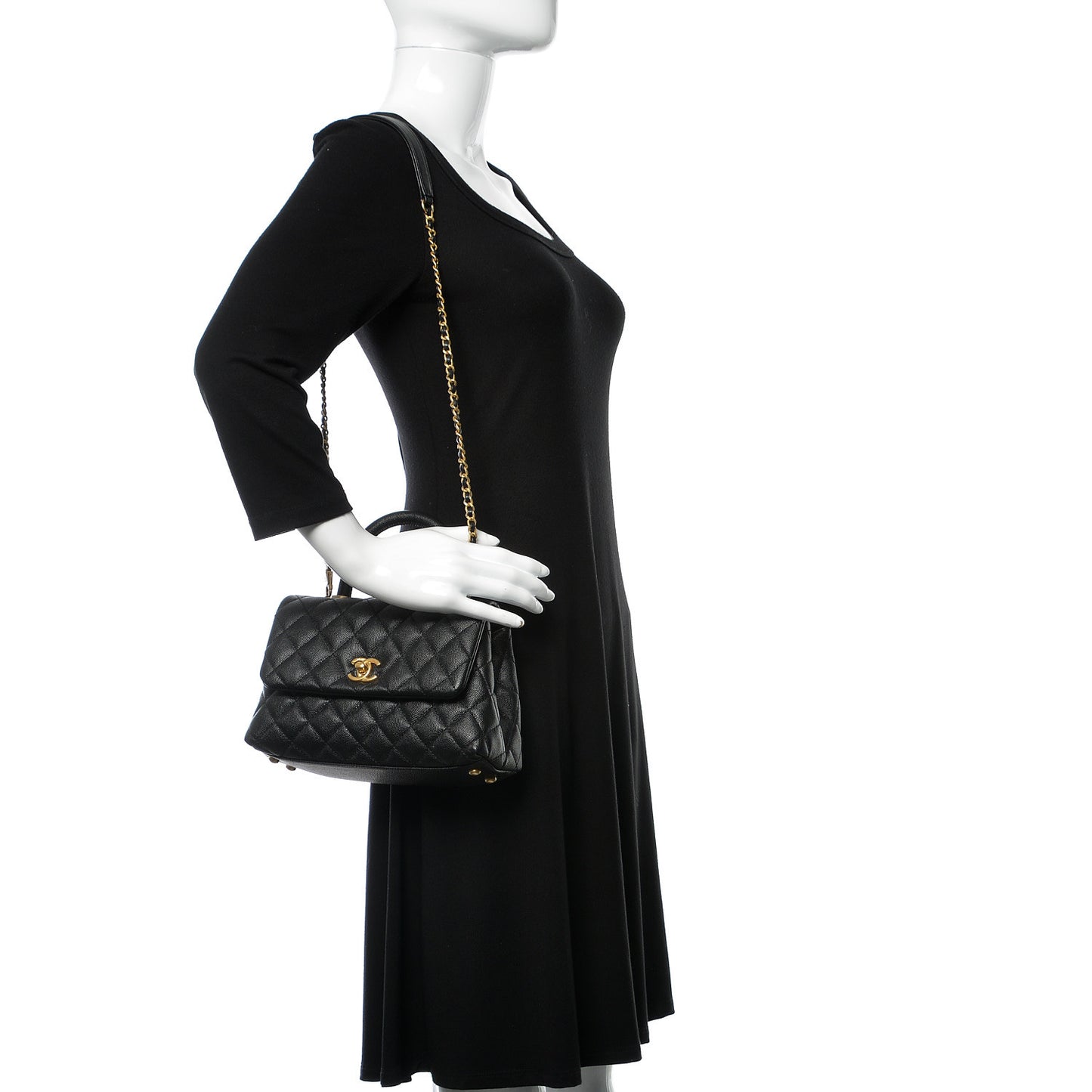 Caviar Quilted Mini Coco Handle Flap Black