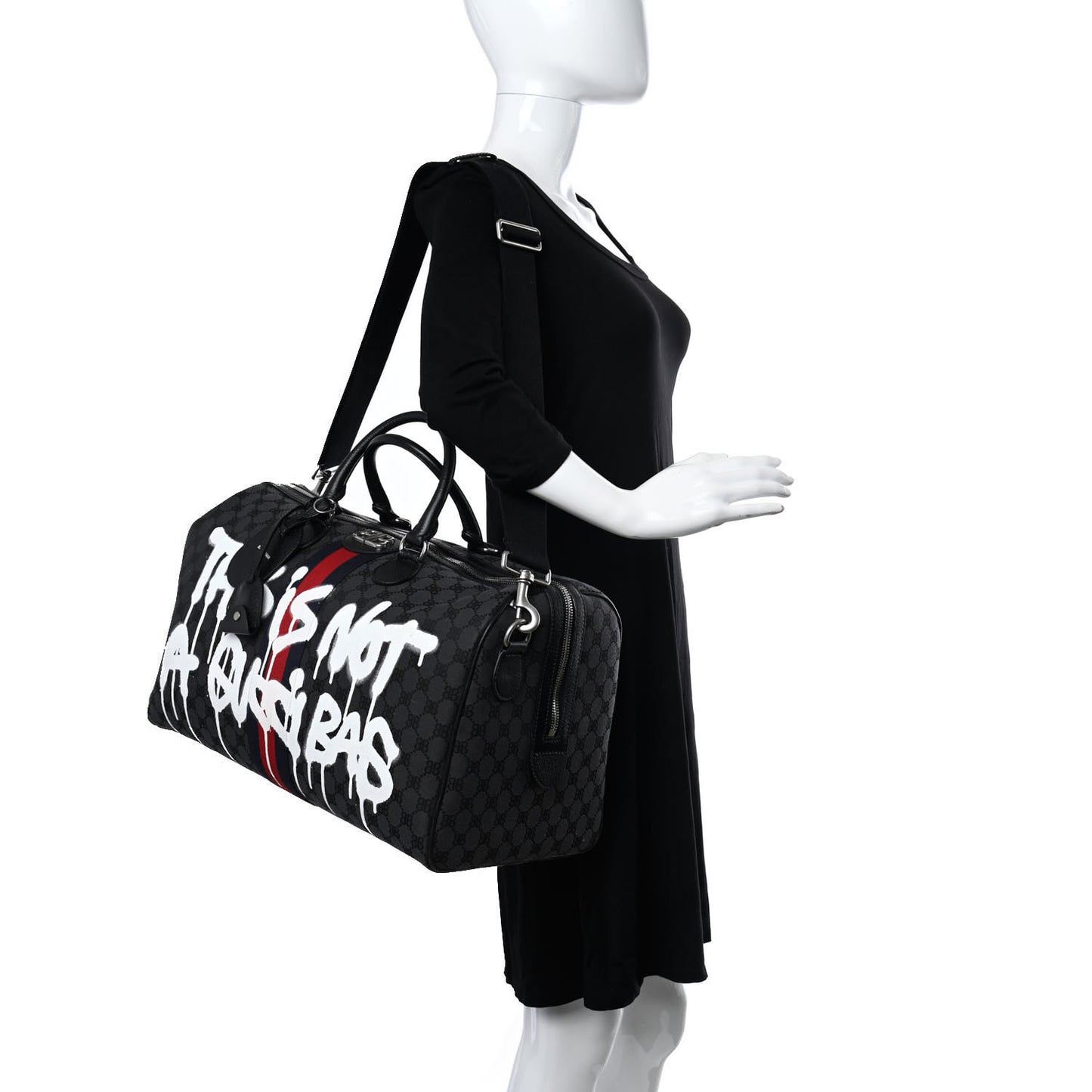 X BALENCIAGA BB Monogram Web Graffiti Medium Ophidia Carry-On Duffle Bag Black