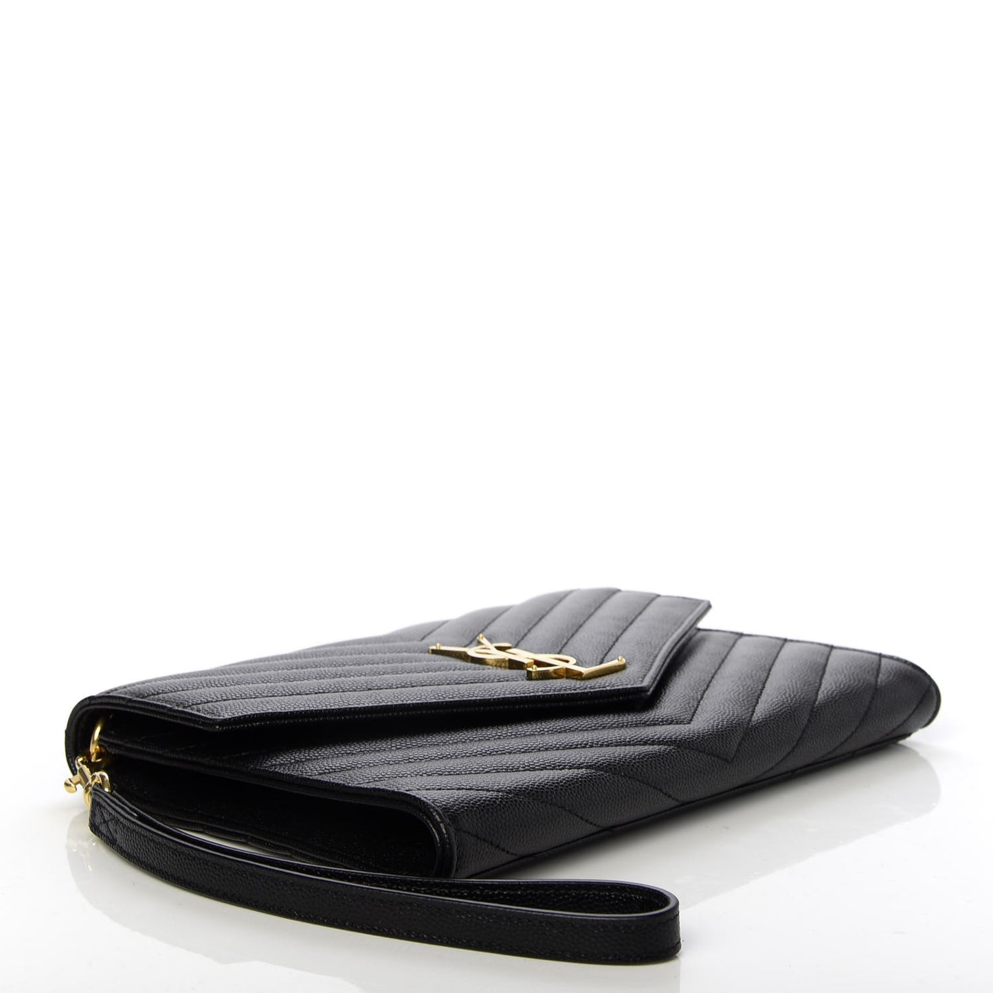 Grain De Poudre Matelasse Chevron Monogram Envelope Clutch Black