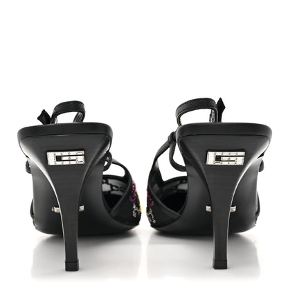 Gucci Tela Retino Nappa Charlotte Crystal GG Monogram Square G 75mm Slingback Pumps 40 Black 4 of 12