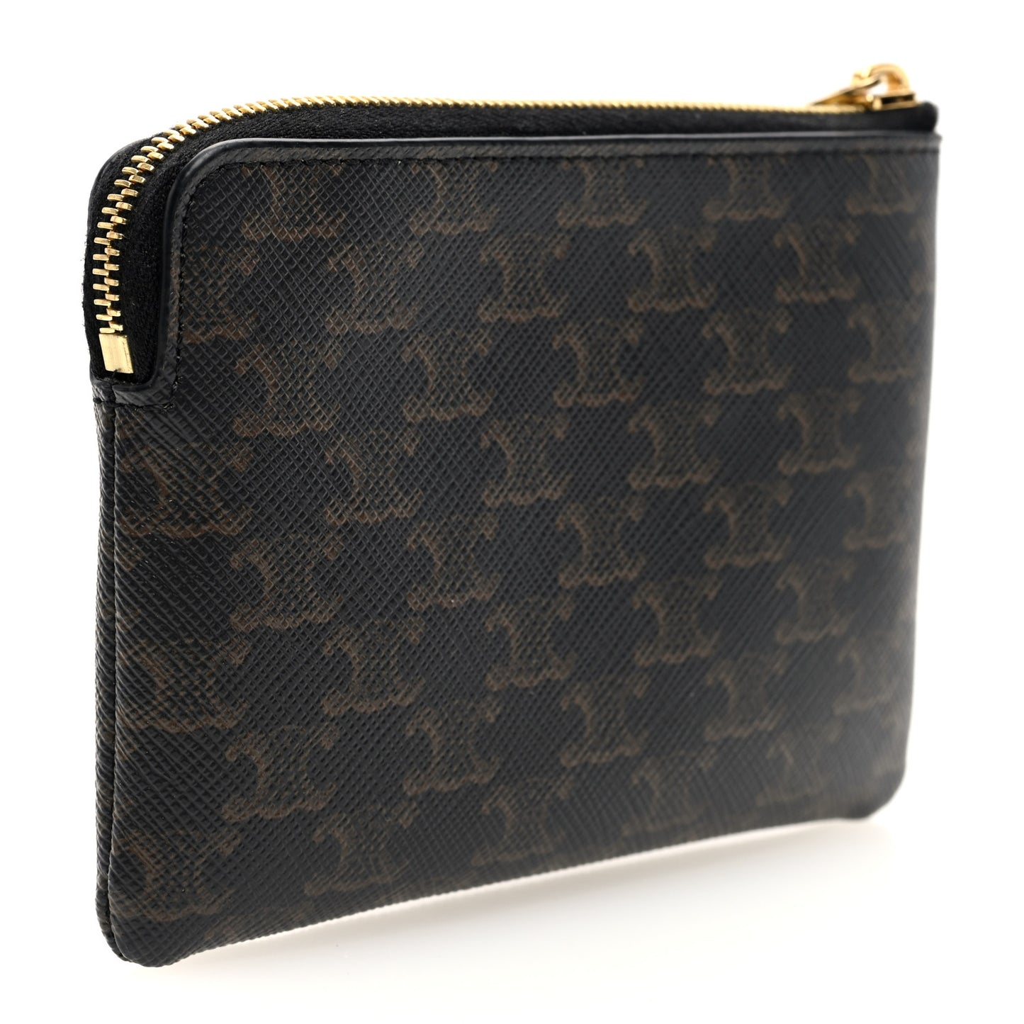 Triomphe Canvas Logo Print Coin and Card Pouch With Hook Black