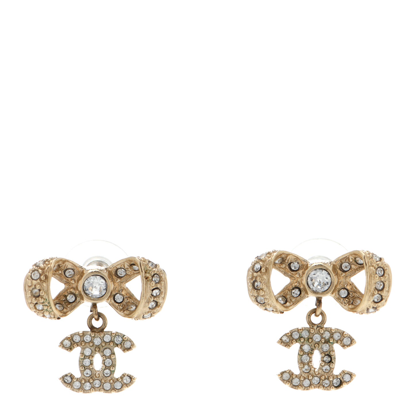 Crystal CC Bow Drop Earrings Gold
