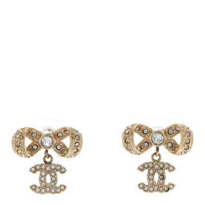 Chanel Crystal CC Bow Drop Earrings Gold 1 of 4