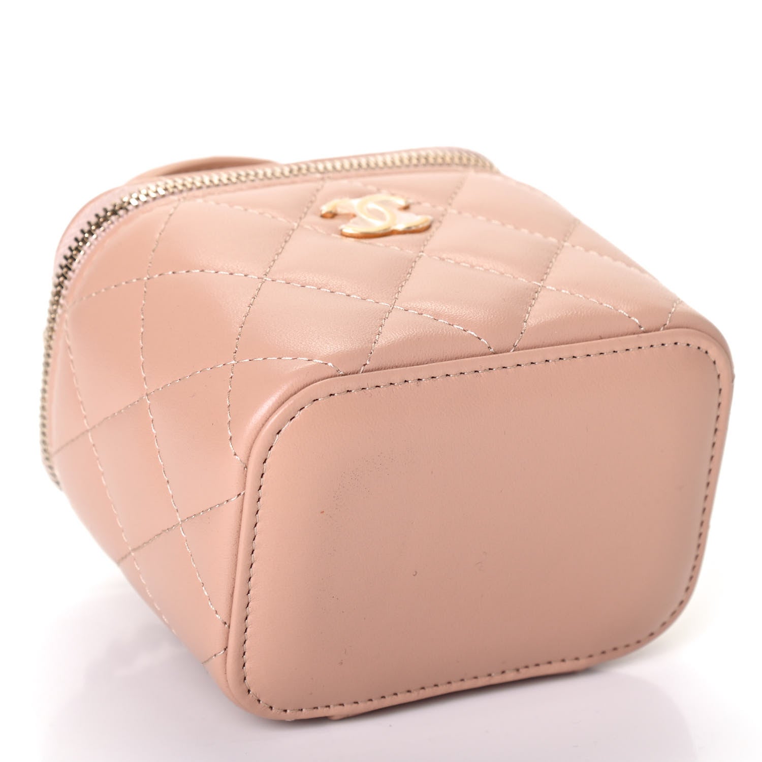 Chanel Lambskin Quilted Top Handle Mini Vanity Case With Chain Beige 3 of 4