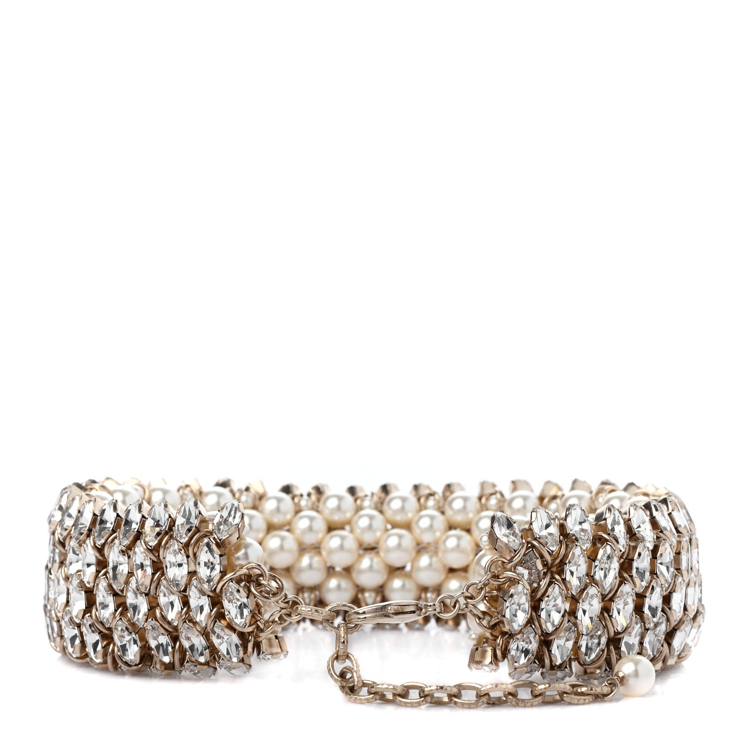 Chanel Pearl Crystal CC Choker Necklace Gold 3 of 5