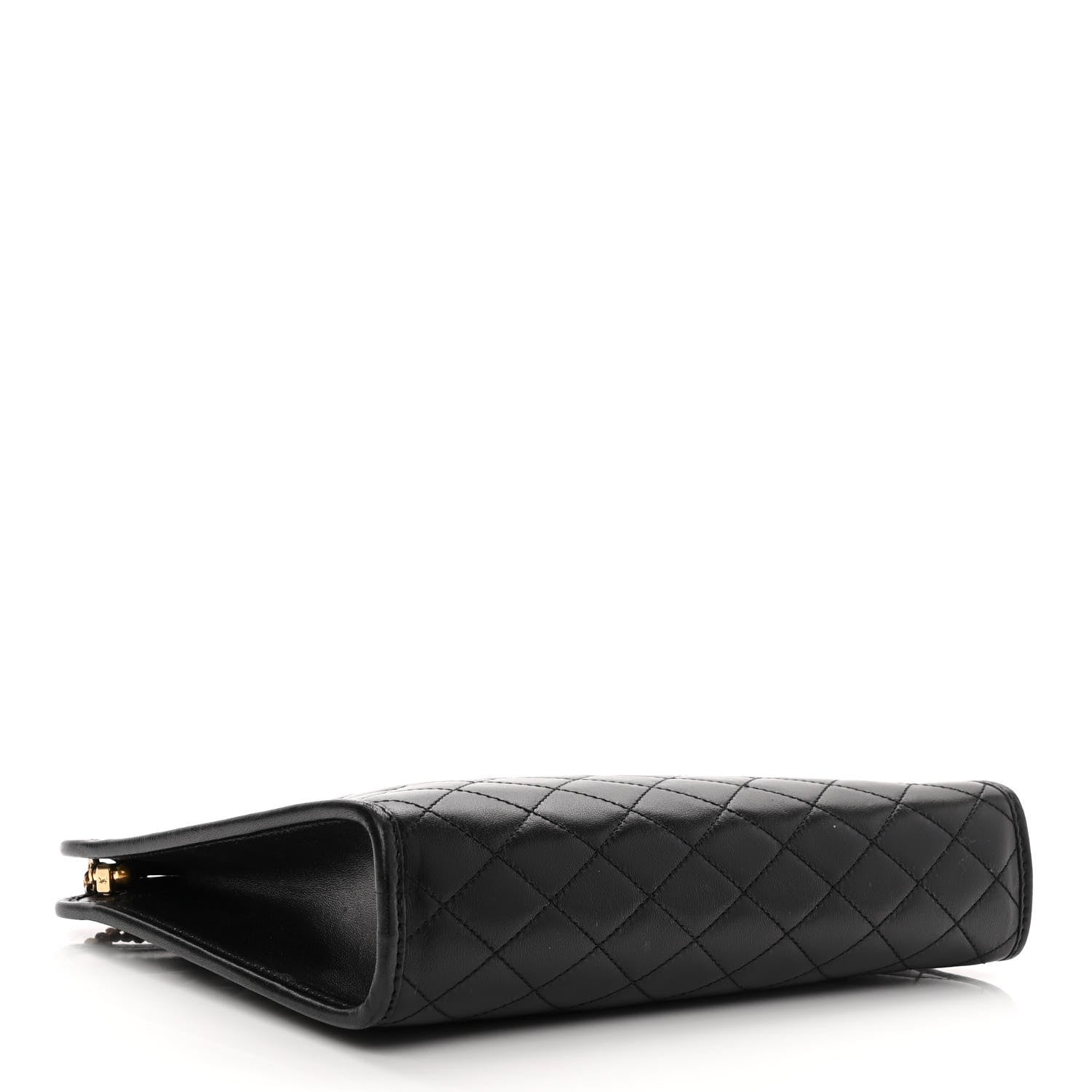 Saint Laurent Lambskin Quilted Monogram Baby Victoire Chain Clutch Bag Black 4 of 12