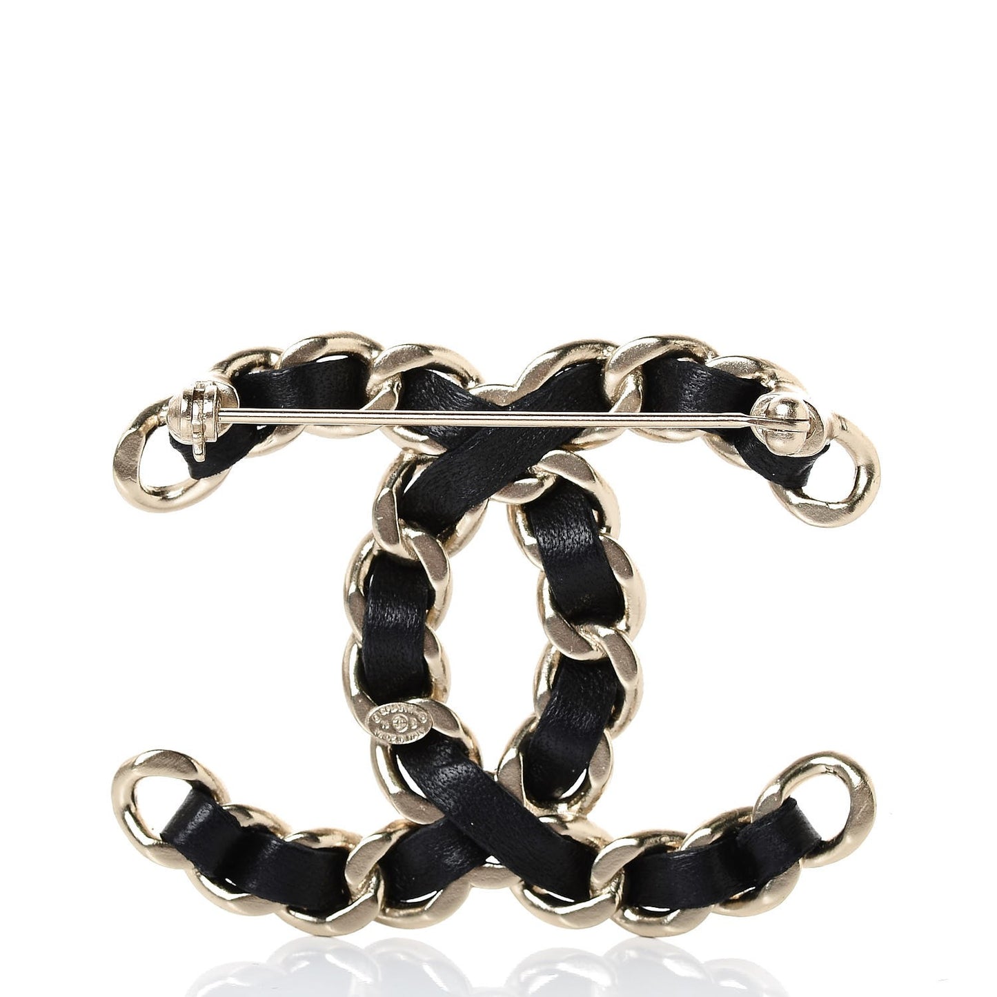 Lambskin Chain CC Brooch Black Gold