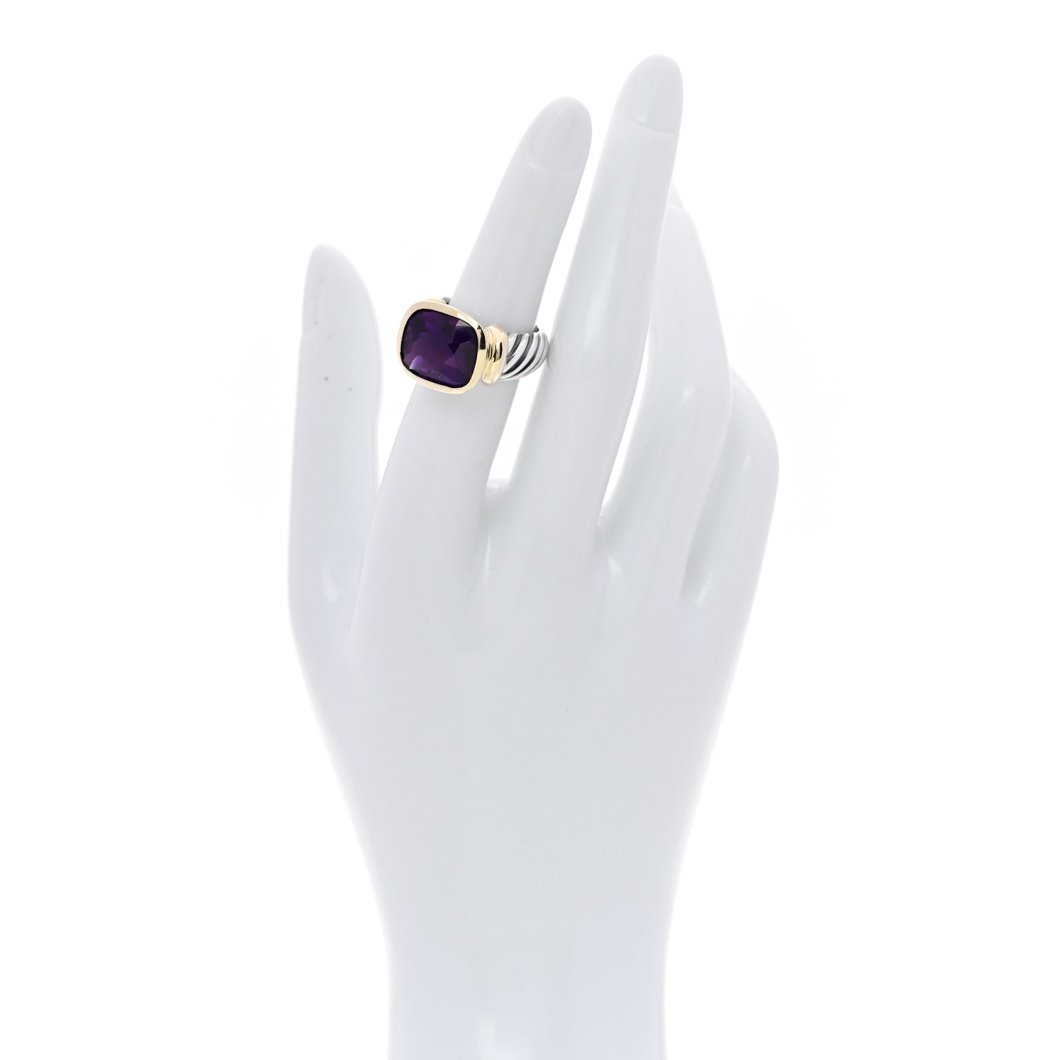 David Yurman Sterling Silver 14K Yellow Gold Amethyst Noblesse Ring 51 5.75 2 of 6