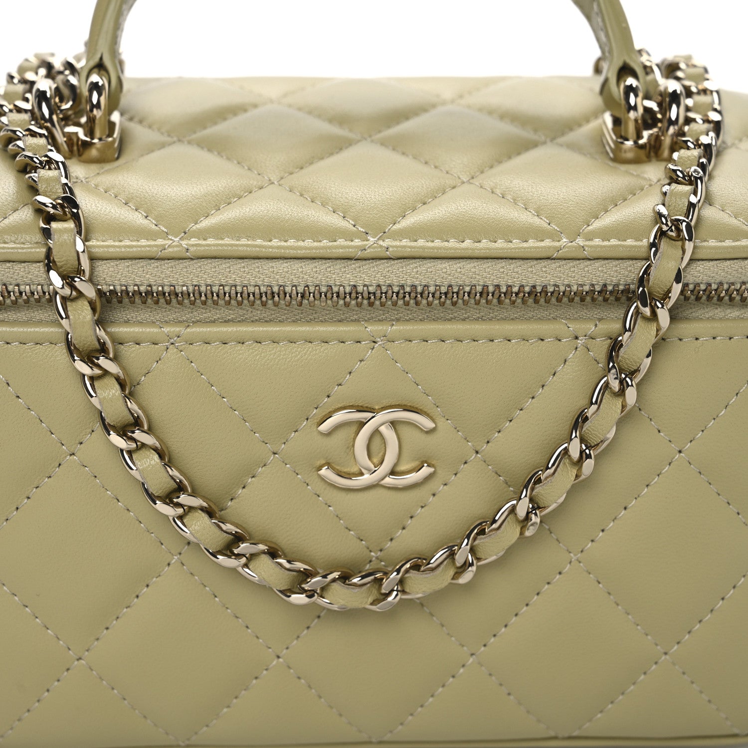 Chanel Lambskin Quilted Small Top Handle Vanity Case With Chain Light Green 8 of 10